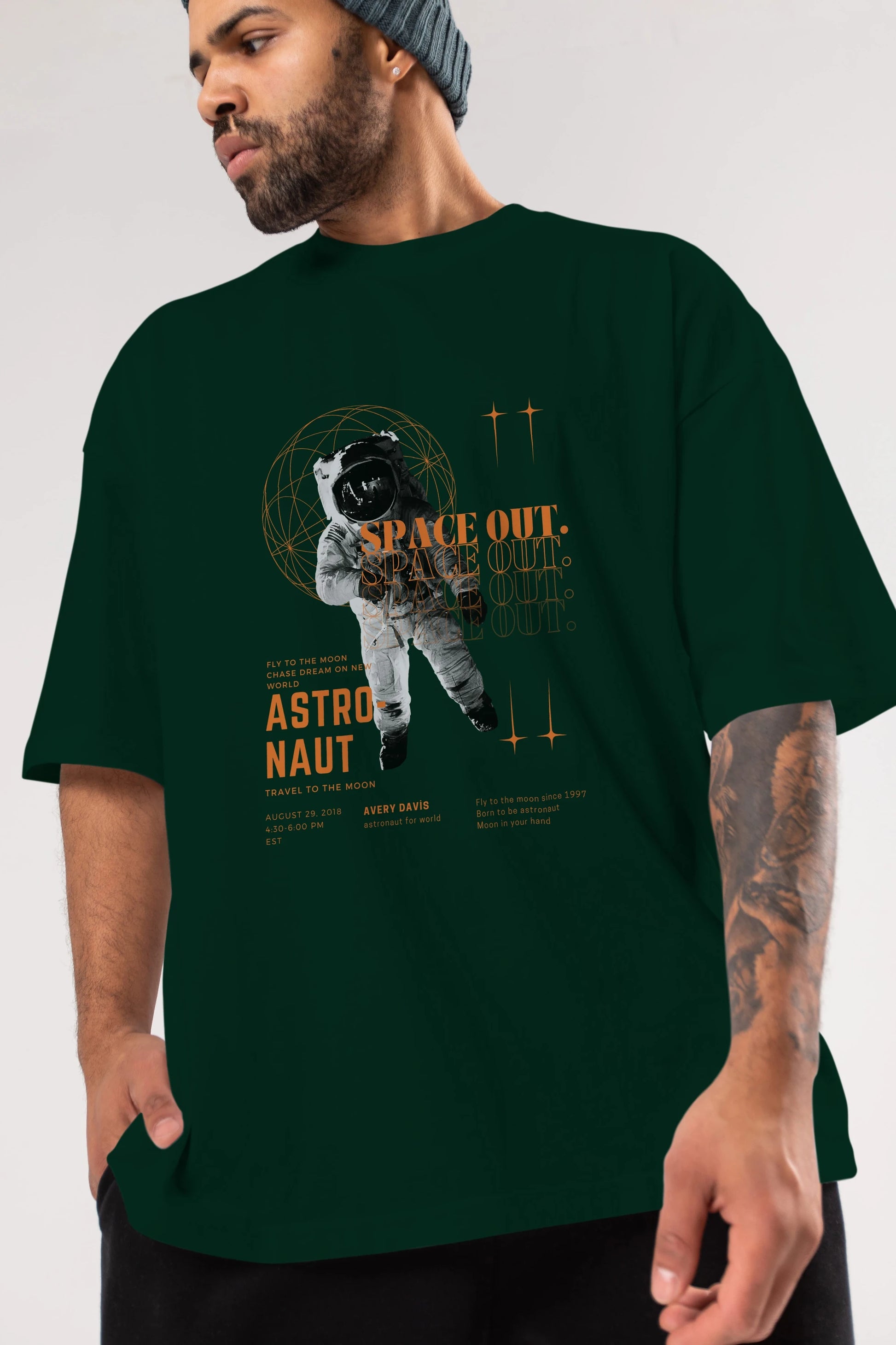 Astronaut Space Out Yazılı Ön Baskılı Oversize t-shirt Erkek Kadın Unisex