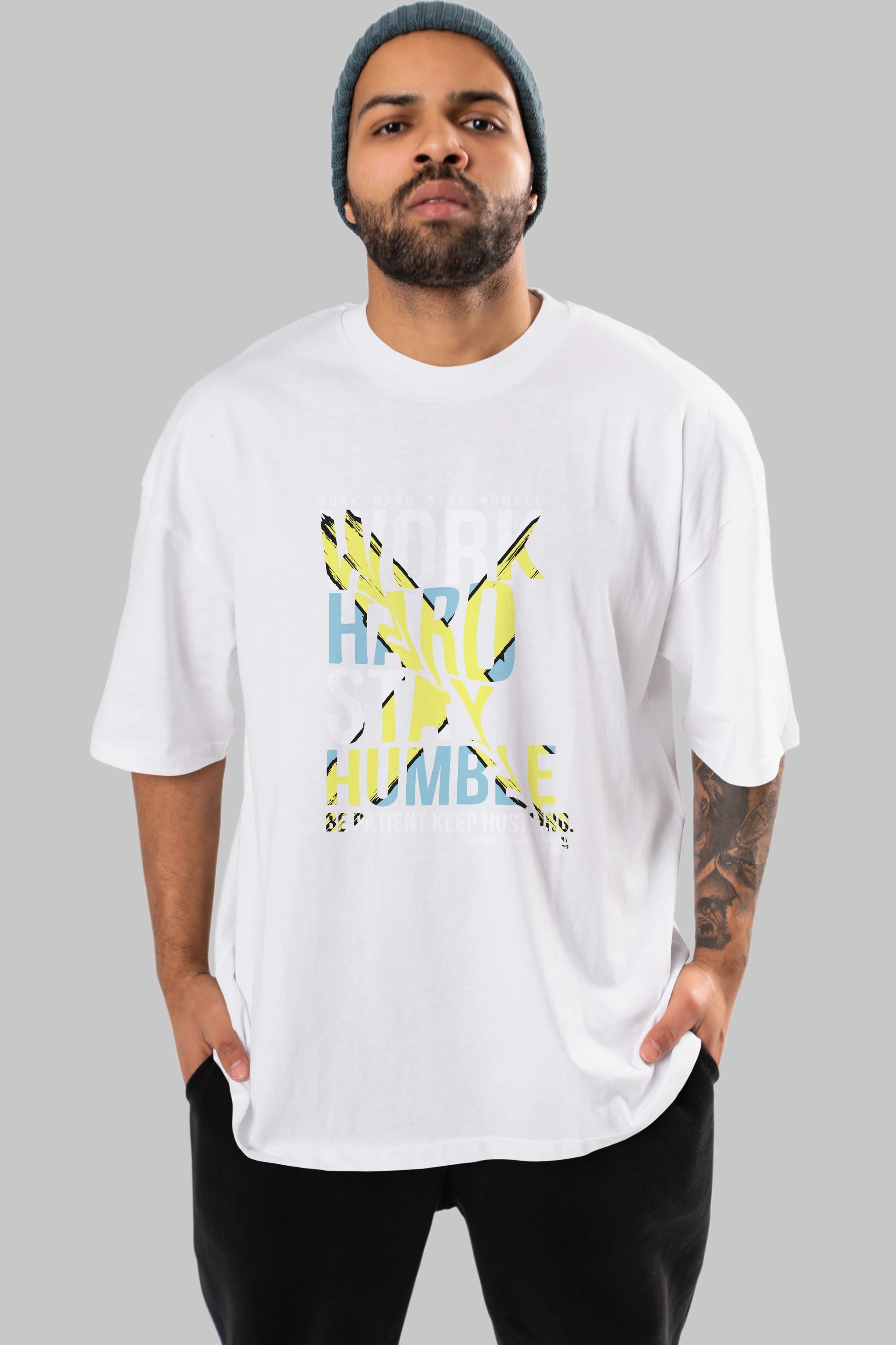 Work Hard Stay Humble Ön Baskılı Oversize t-shirt Erkek Kadın Unisex