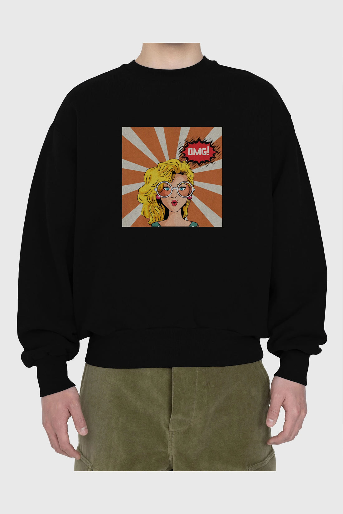 OMG Yazılı Retro Ön Baskılı Oversize Sweatshirt Erkek Kadın Unisex