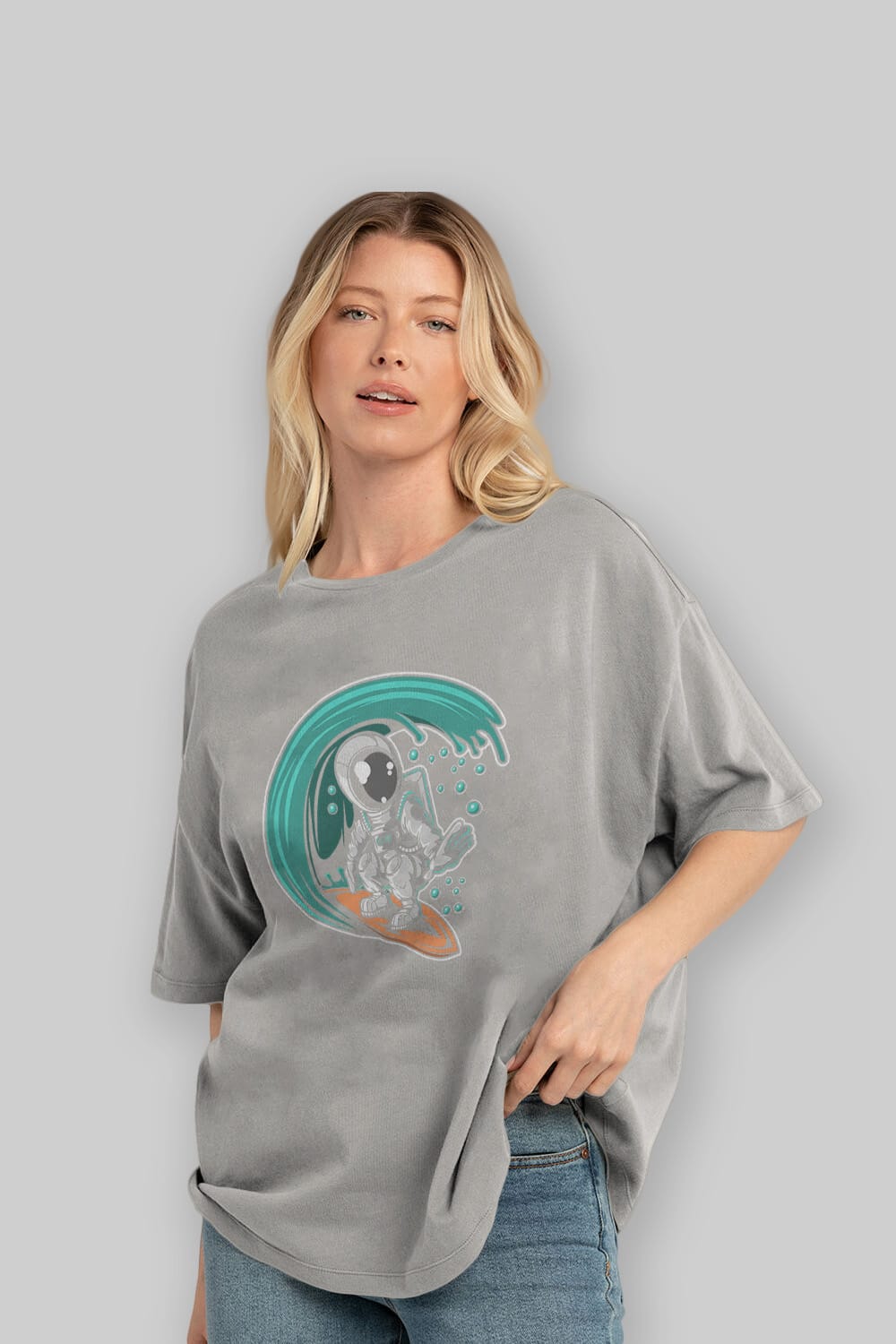 Astronaut Surfing Ön Baskılı Oversize t-shirt Erkek Kadın Unisex