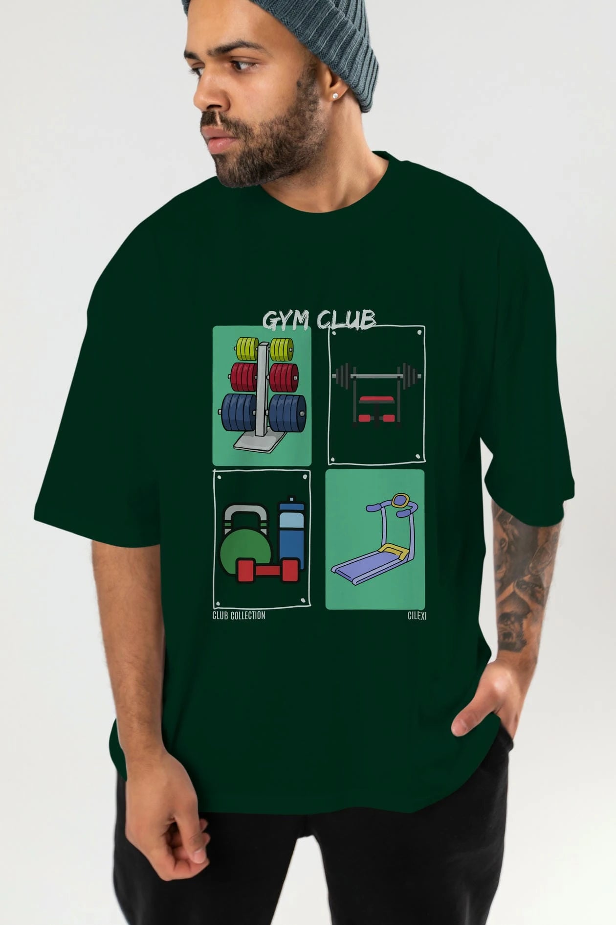 Gym Club ön Baskılı Oversize t-shirt Erkek Kadın %100 Pamuk Bisiklet Yaka tişort