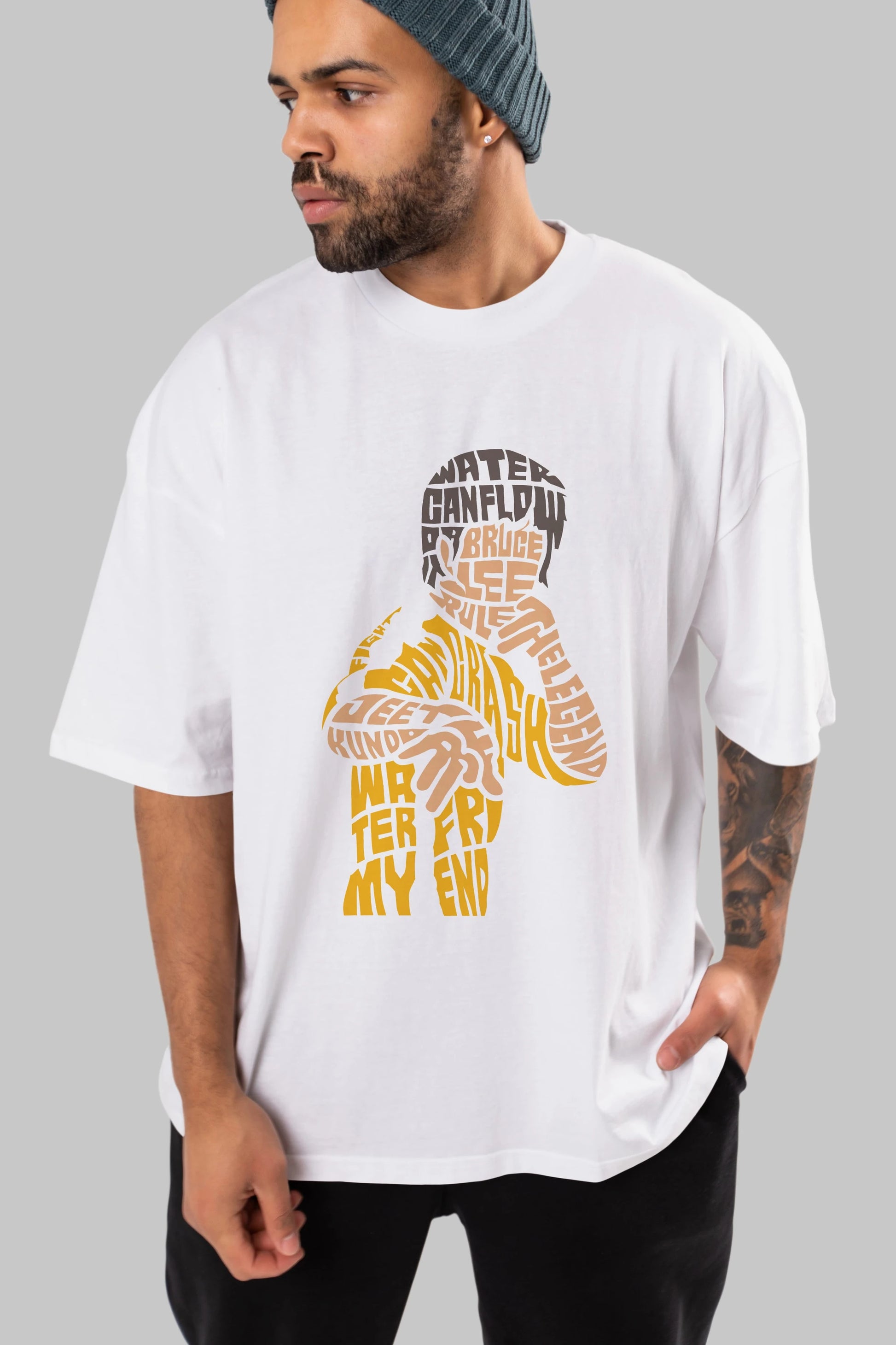 Bruce Lee Ön Baskılı Oversize t-shirt %100 pamuk Erkek Kadın Unisex