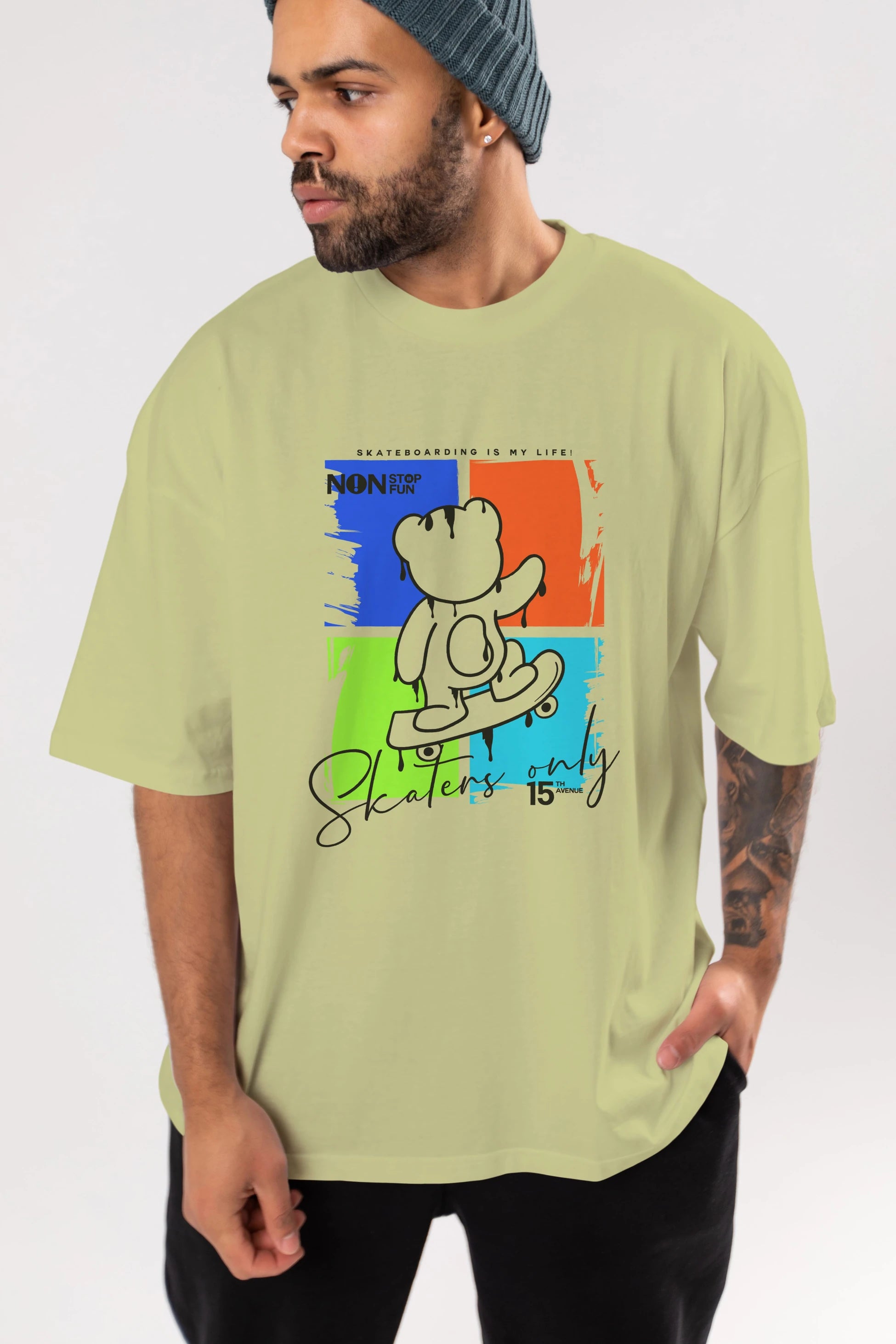 Skaters Only Bear Ön Baskılı Oversize t-shirt Erkek Kadın Unisex