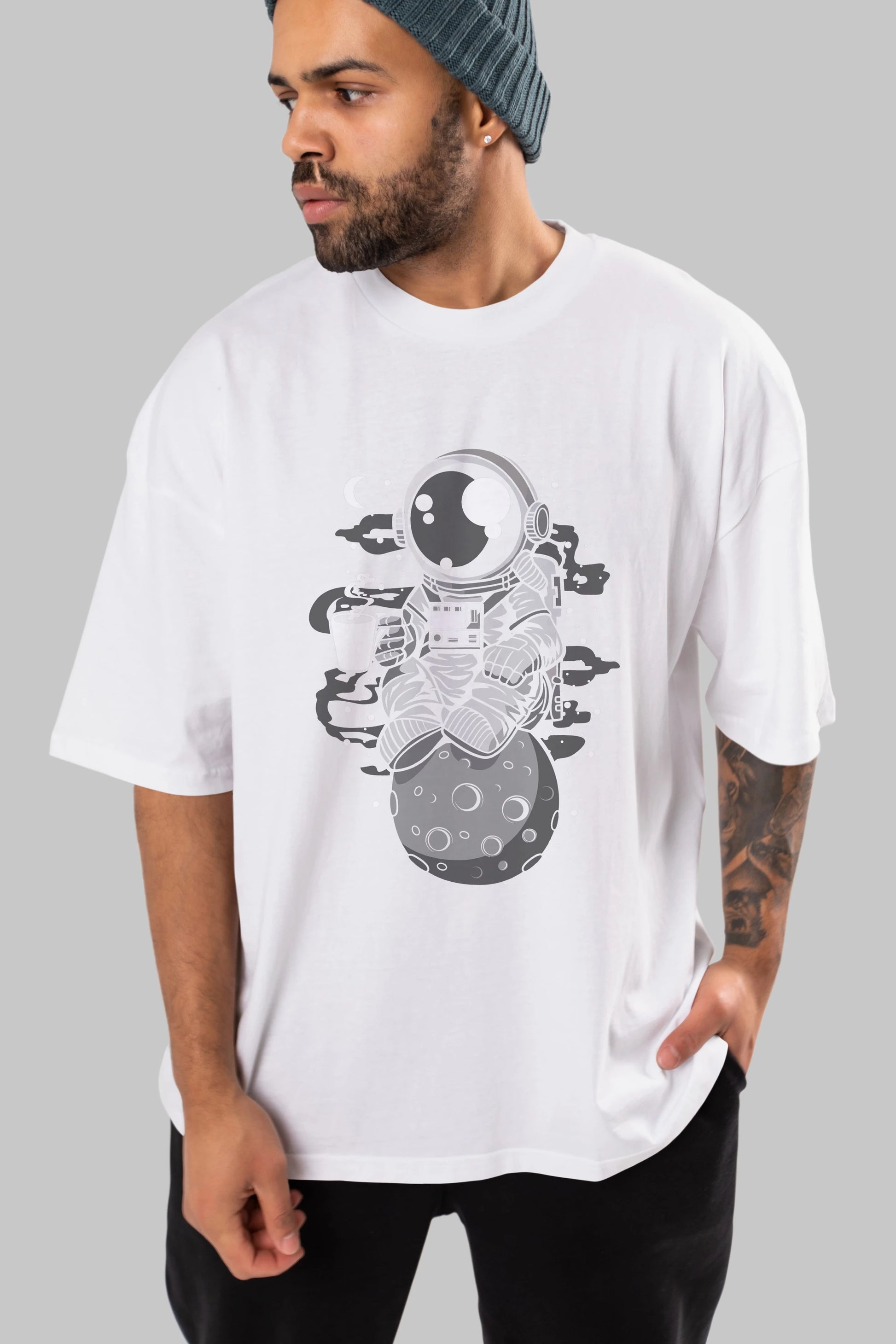 Astronaut Coffee Ön Baskılı Oversize t-shirt Erkek Kadın Unisex
