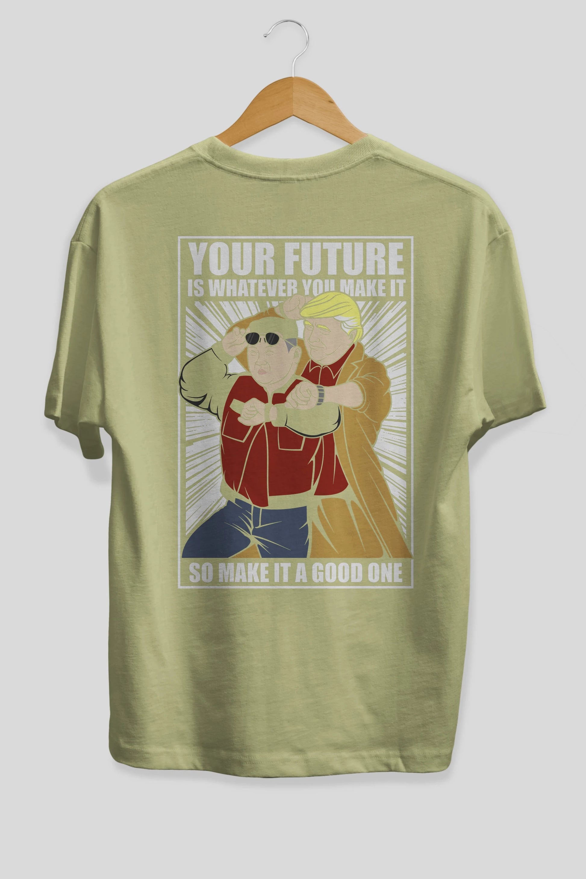 Back To The Future Jong Un Trump Arka Baskılı Oversize t-shirt Erkek Kadın Unisex %100 Pamuk tişort