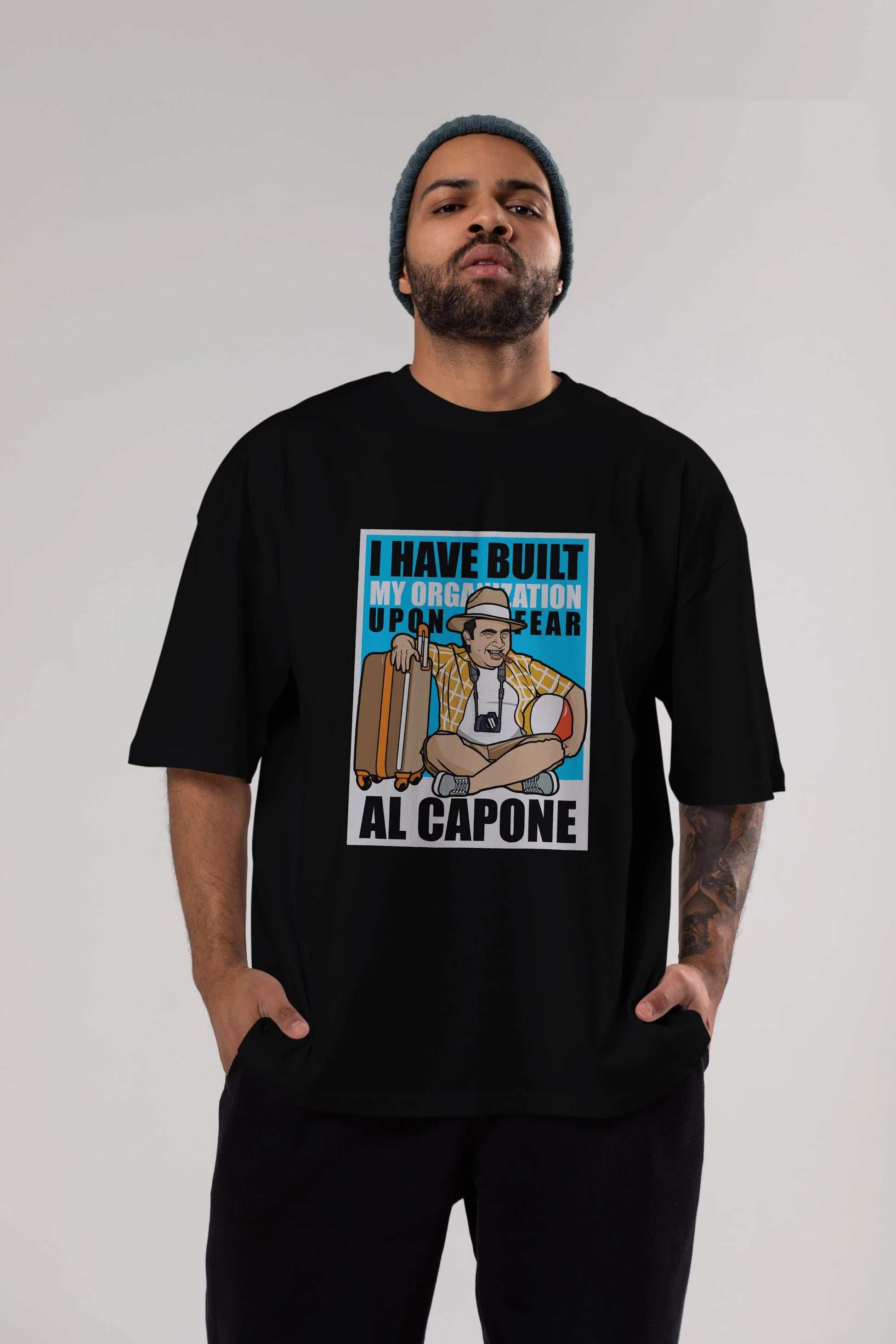 Al Capone Holiday Ön Baskılı Oversize t-shirt Erkek Kadın Unisex %100 Pamuk tişort