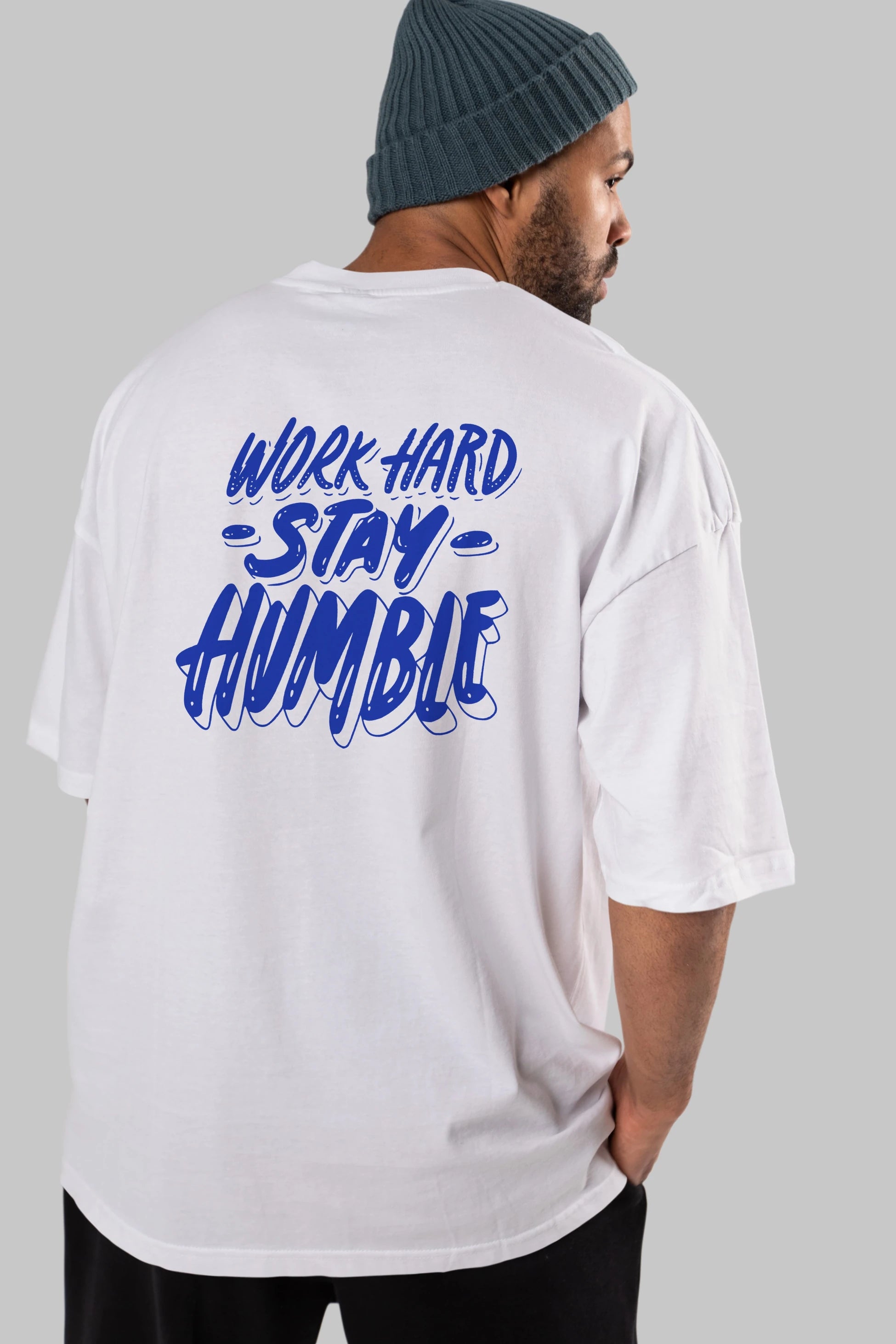 Word Hard Yazılı Arka Baskılı Oversize t-shirt Erkek Kadın Unisex