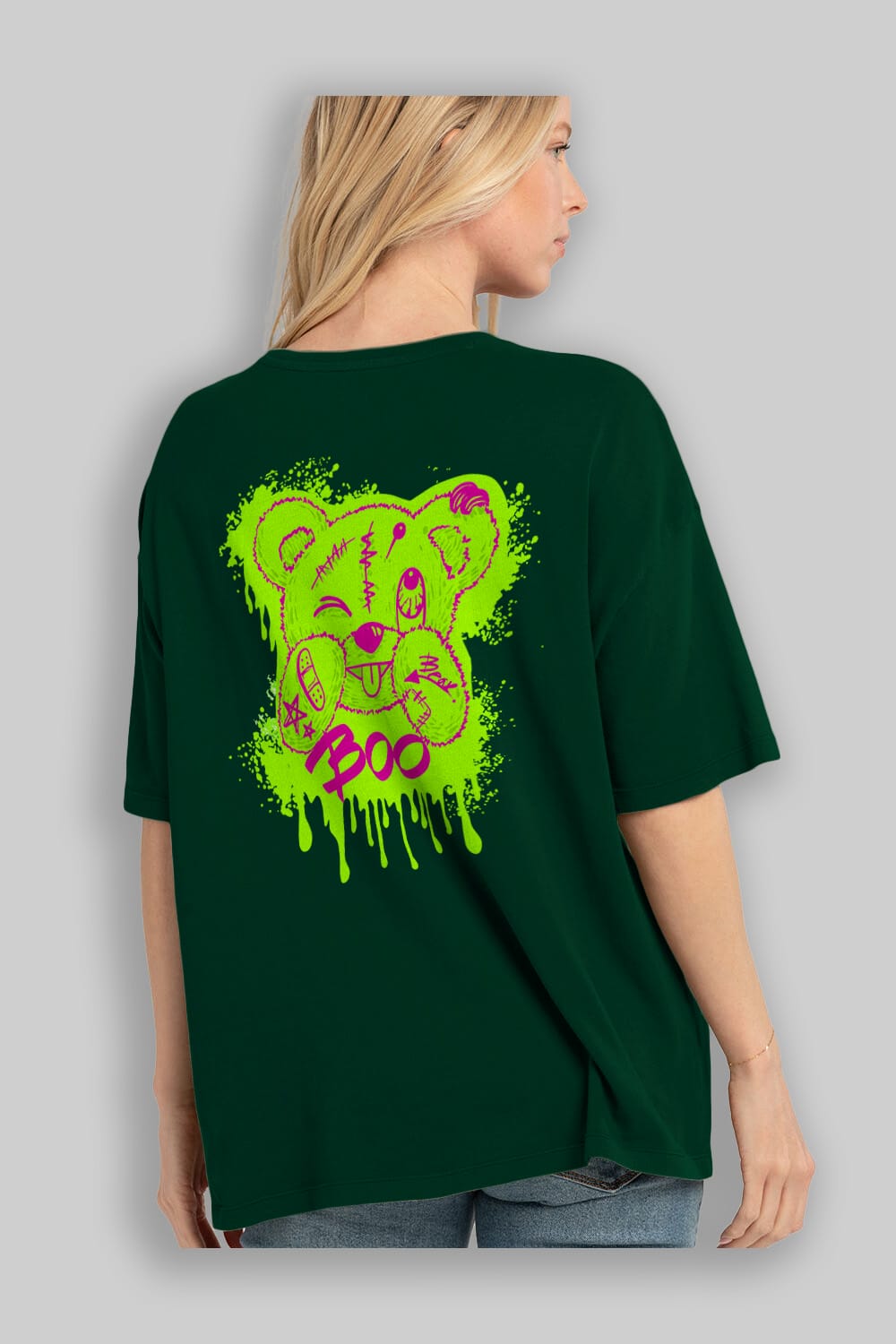 Boo  Bear Arka Baskılı Oversize t-shirt Erkek Kadın Unisex