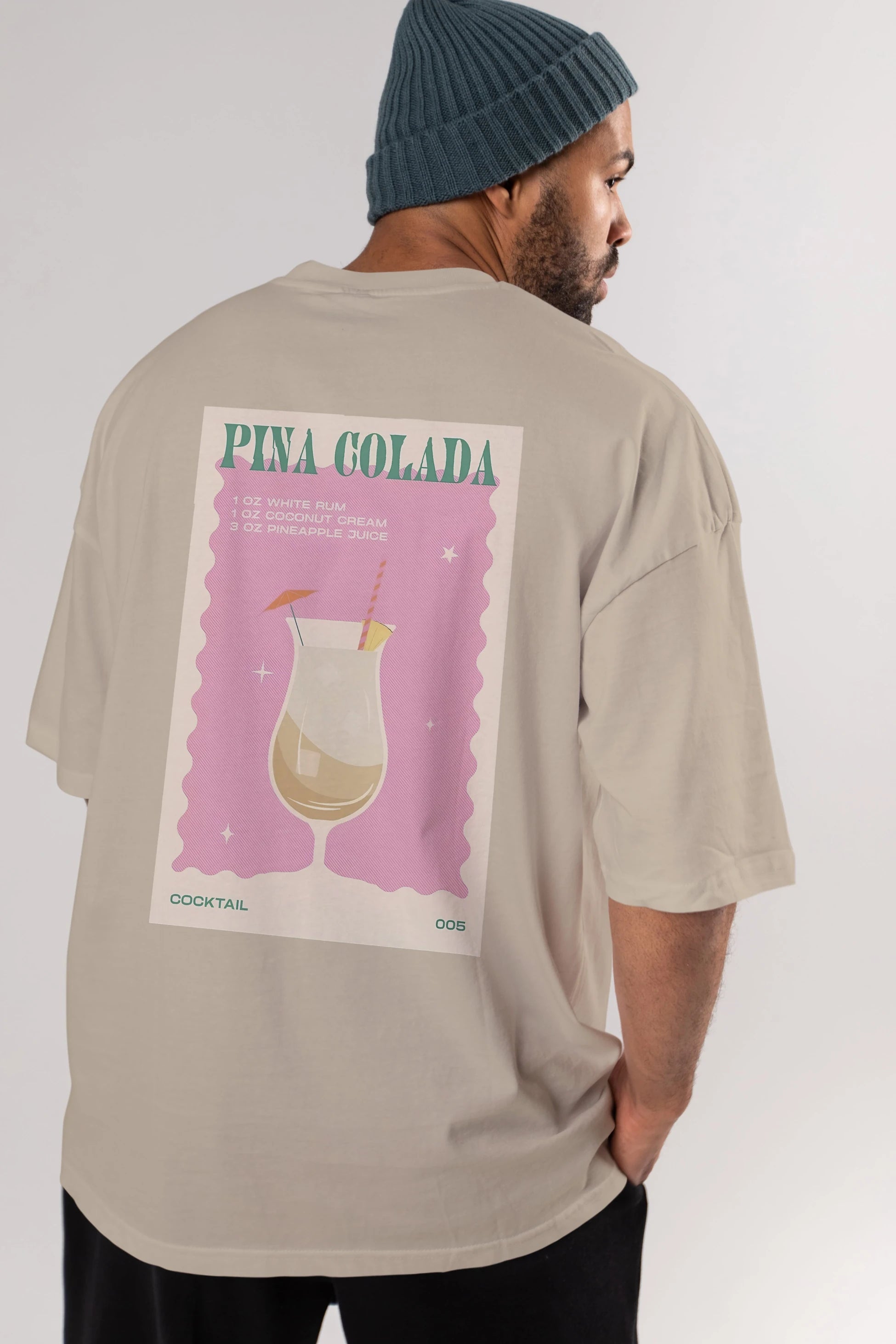 Pina Colada 3 Arka Baskılı Oversize t-shirt Erkek Kadın Unisex %100 Pamuk Bisiklet Yaka tişort