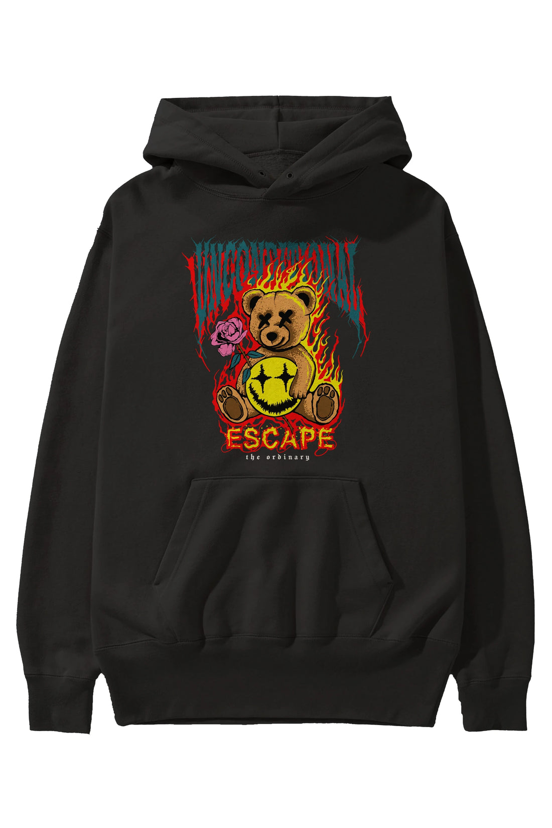 Escape Bear Ön Baskılı Hoodie Oversize Kapüşonlu Sweatshirt Erkek Kadın Unisex