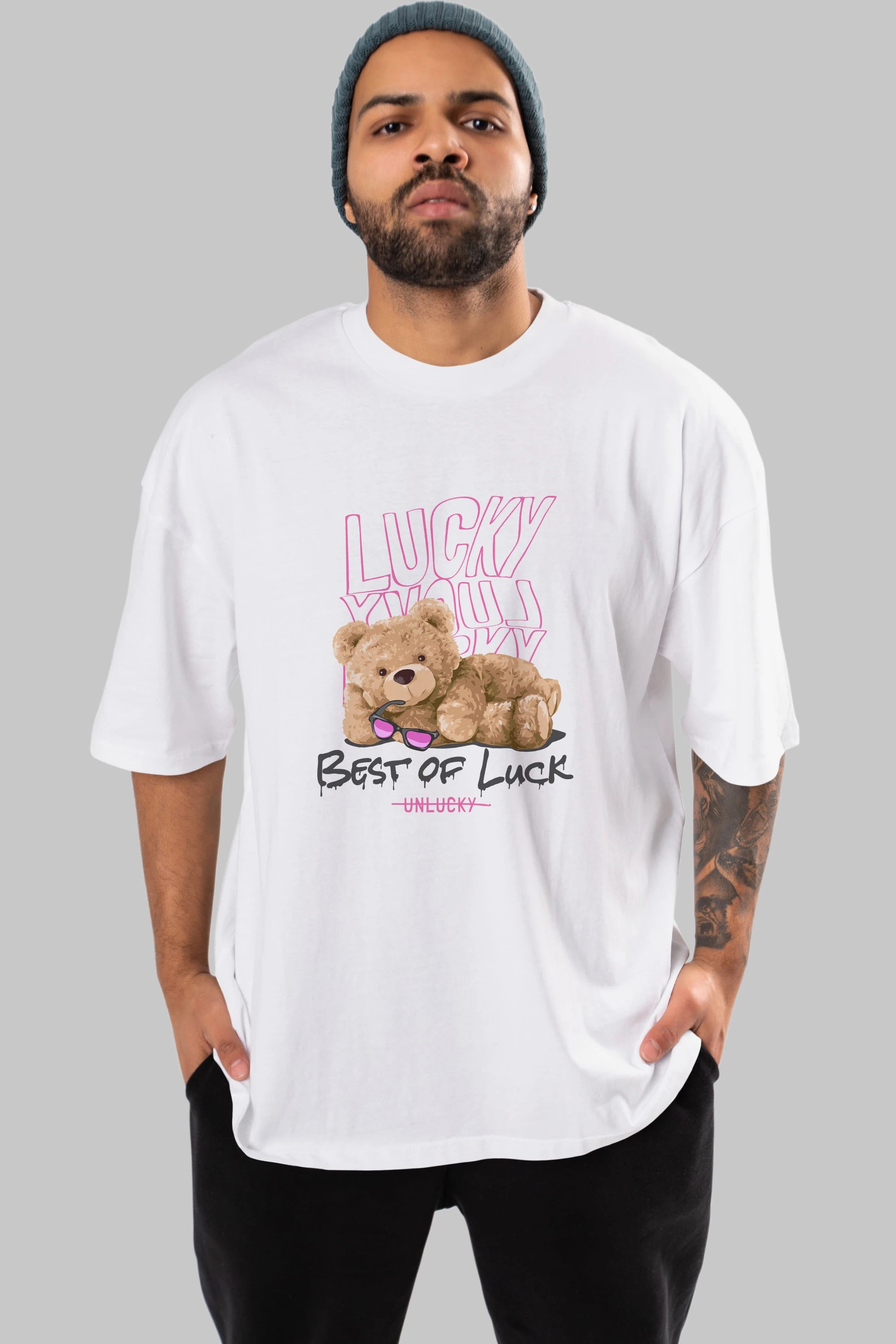 Best of Lucky Bear Ön Baskılı Oversize t-shirt Erkek Kadın Unisex