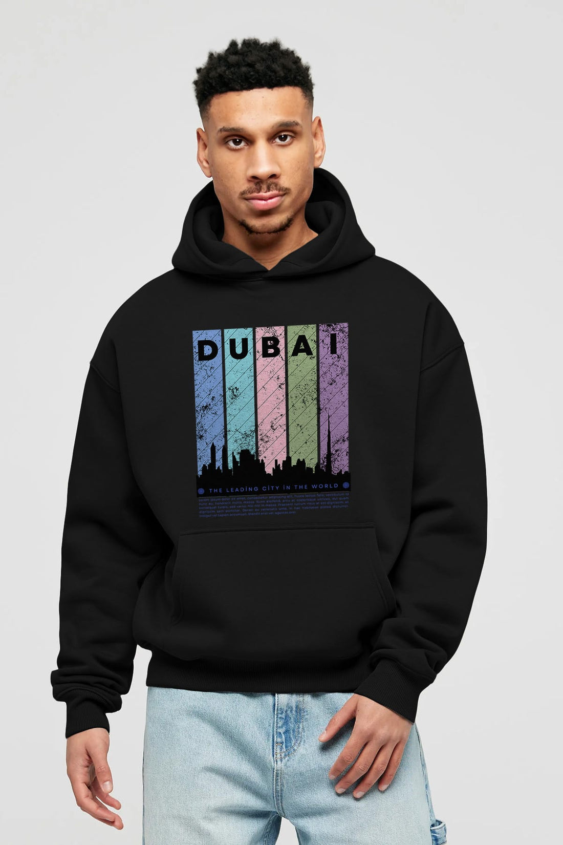 Dubai Yazılı Ön Baskılı Oversize Hoodie Kapüşonlu Sweatshirt Erkek Kadın Unisex