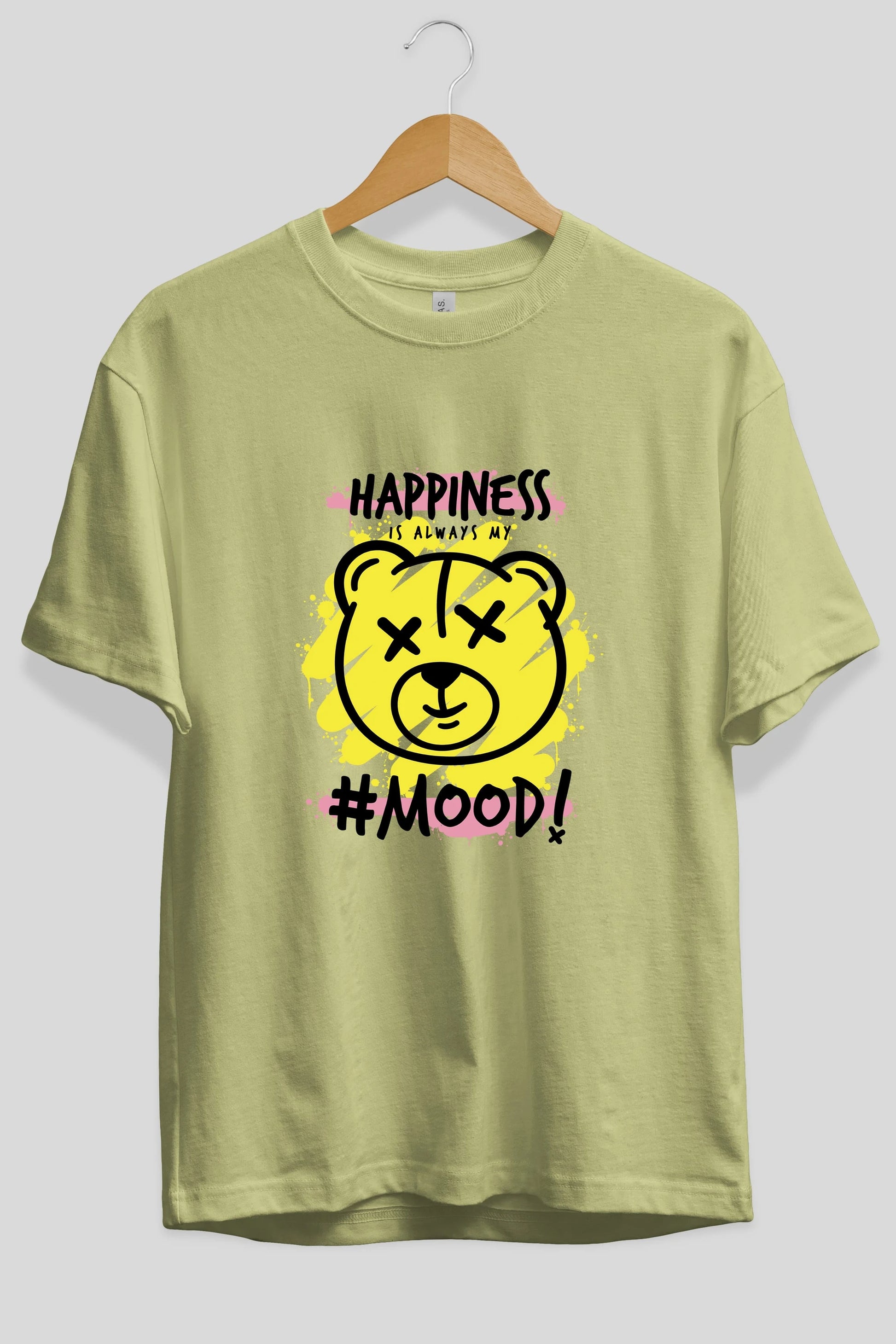 Happiness Mood Bear Ön Baskılı Oversize t-shirt Erkek Kadın Unisex
