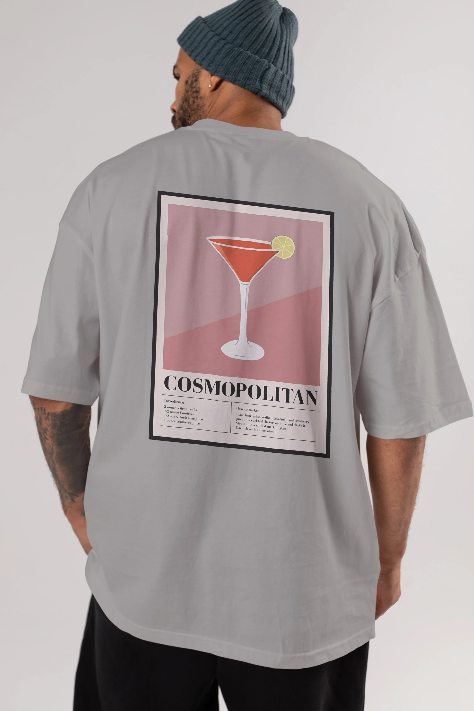 Cosmopolitan 3 Arka Baskılı Oversize t-shirt Erkek Kadın Unisex %100 Pamuk Bisiklet Yaka tişort