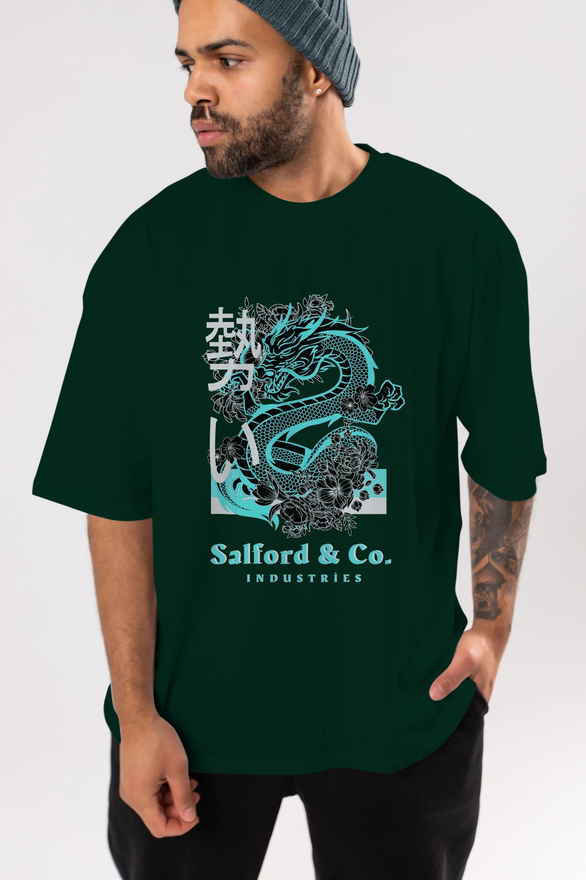 Dragon Ön Baskılı Oversize t-shirt Erkek Kadın Unisex