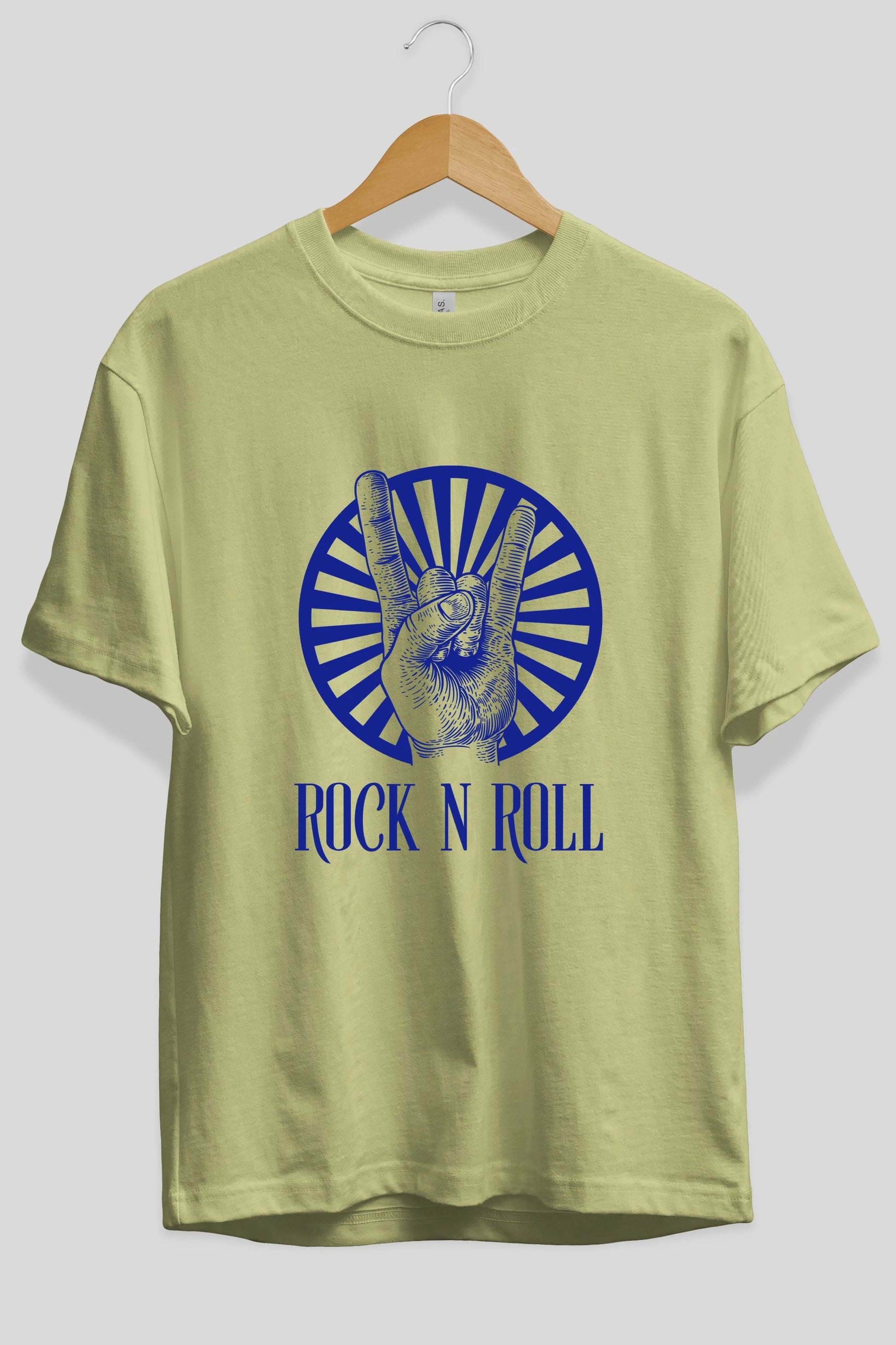 Rock N Roll Yazılı Ön Baskılı Oversize t-shirt Erkek Kadın Unisex