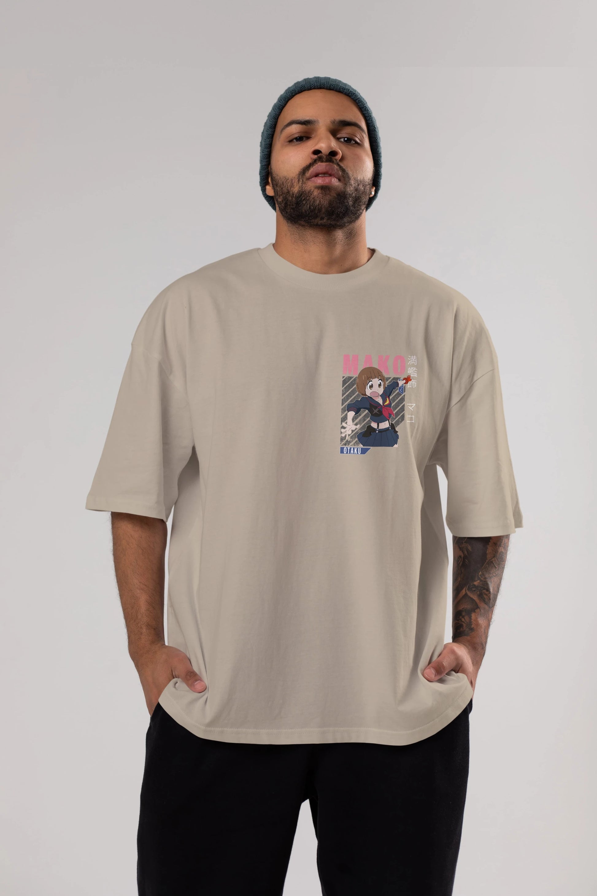 Mako Mankanshoku 2 Ön Sol Baskılı Oversize t-shirt Erkek Kadın Unisex %100 Pamuk Bisiklet Yaka tişort