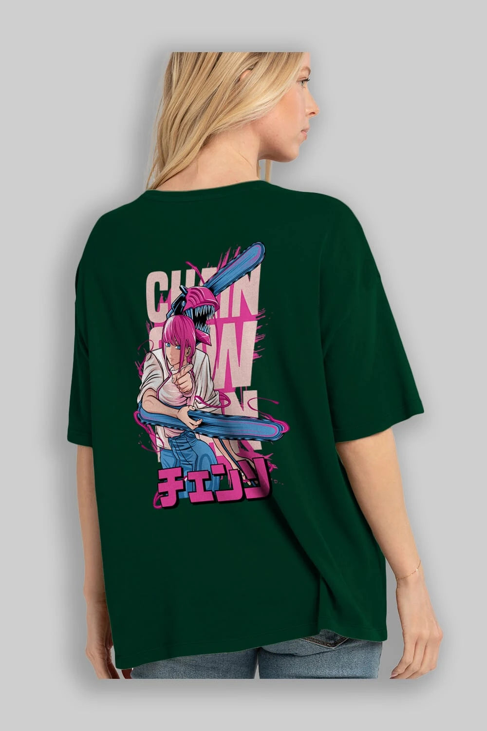 DENJI and MAKIMA Anime Arka Baskılı Oversize t-shirt Erkek Kadın Unisex