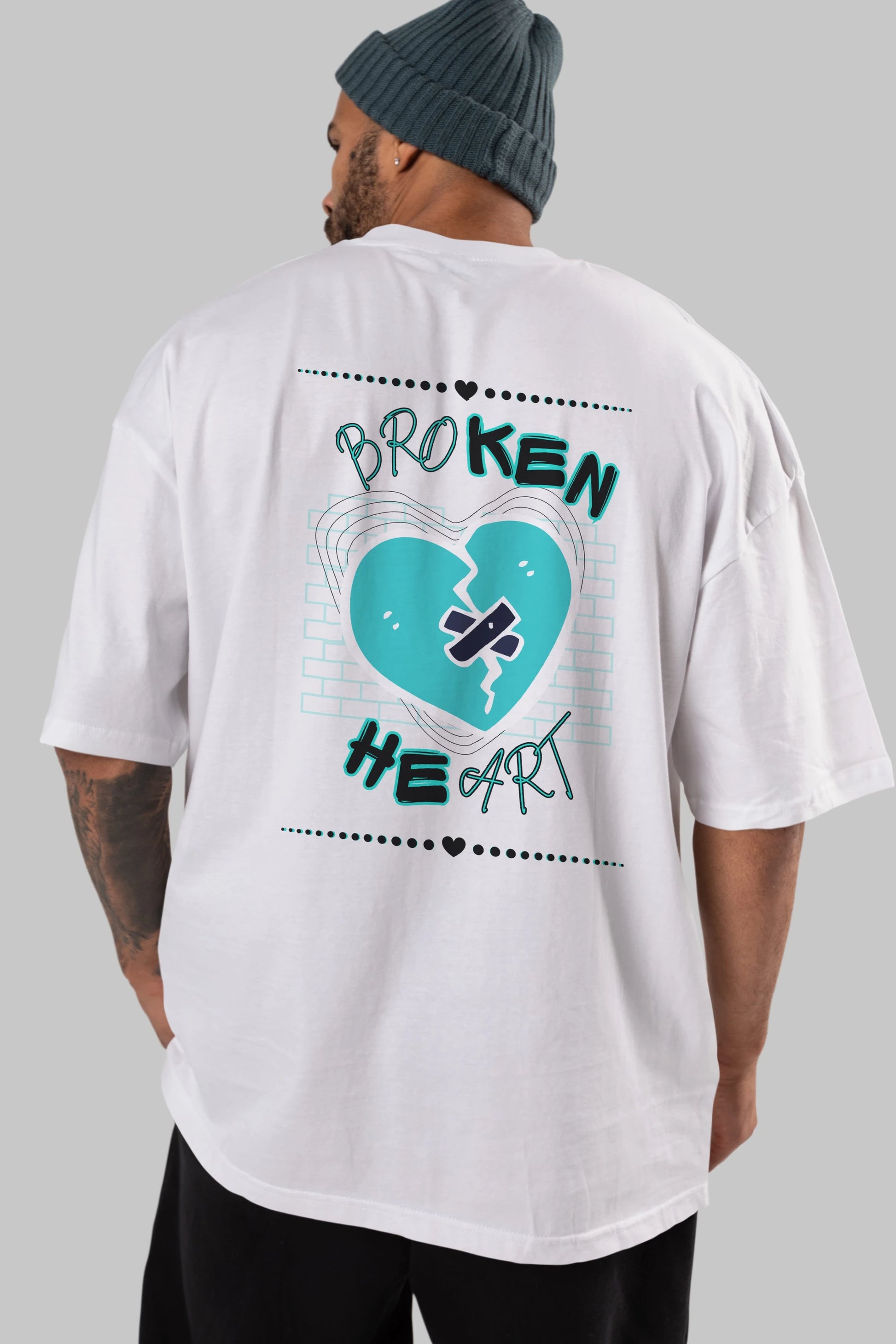 Broken Heart Yazılı Arka Baskılı Oversize t-shirt Erkek Kadın Unisex