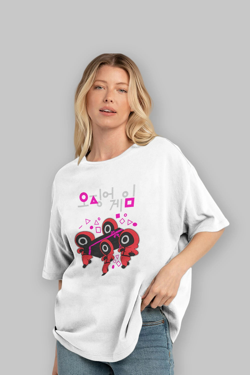 Squid Game (6) Ön Baskılı Oversize t-shirt Erkek Kadın Unisex %100 Pamuk Bisiklet Yaka tişort
