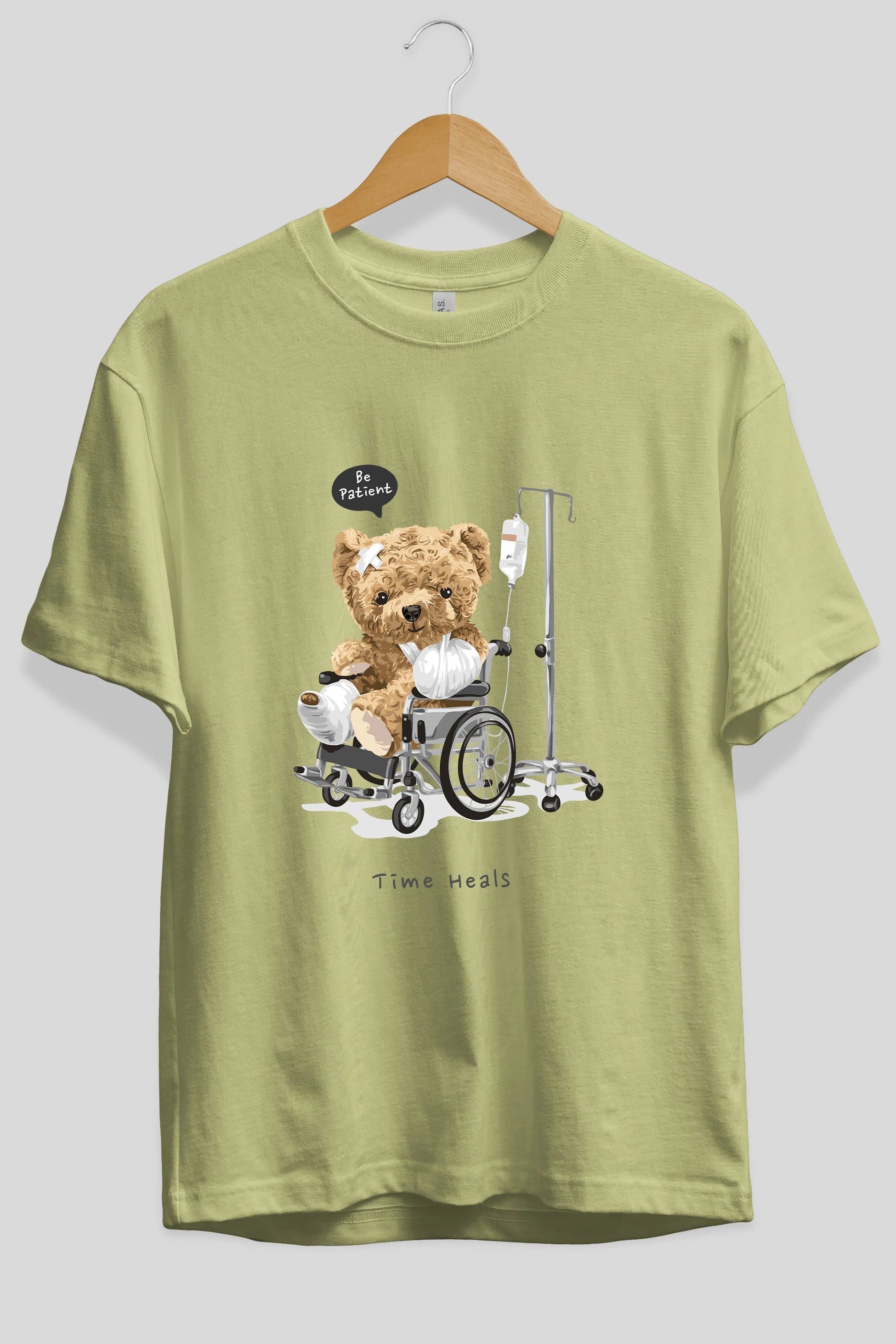 Teddy Bear Time Heals Ön Baskılı Oversize t-shirt Erkek Kadın Unisex %100 Pamuk