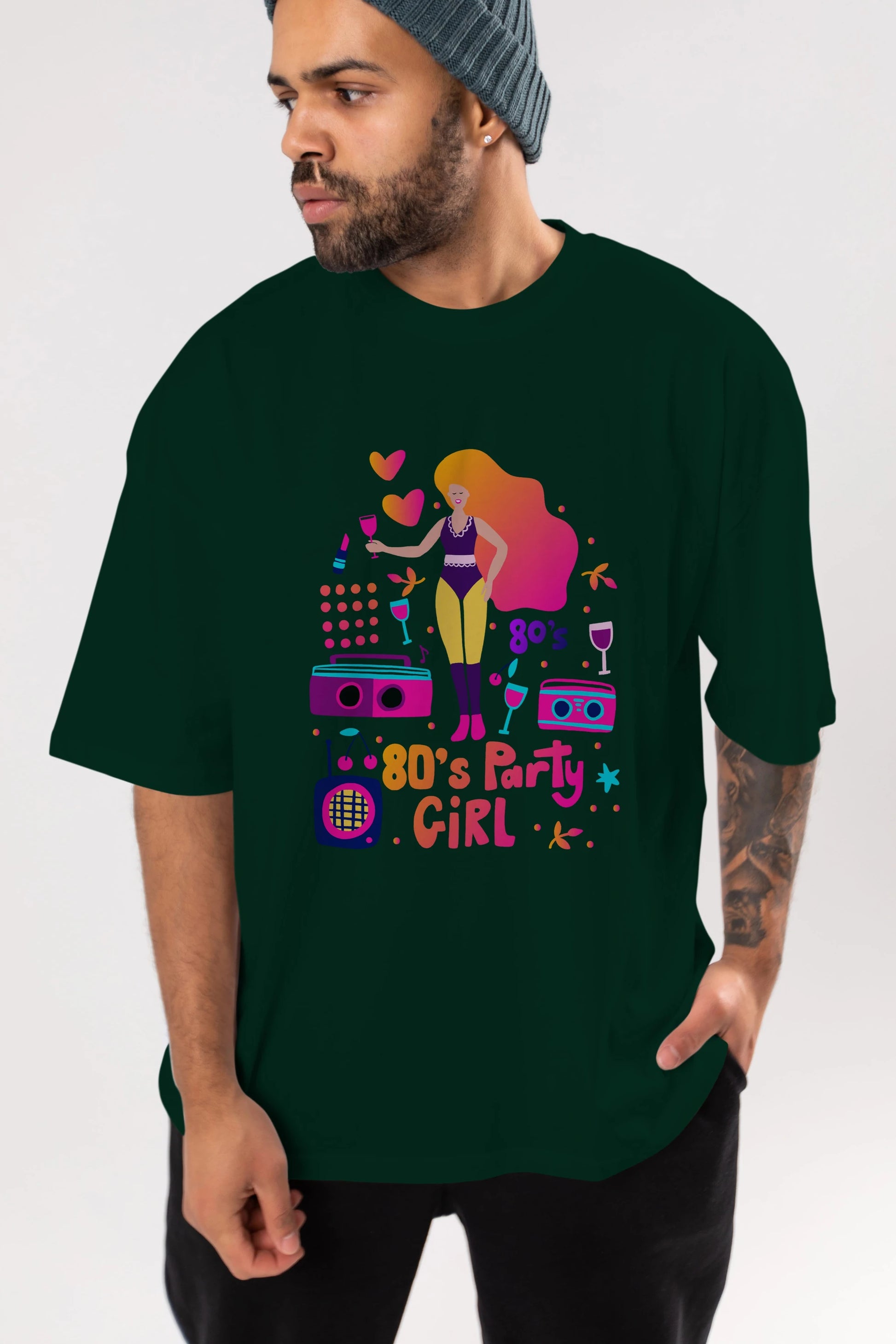 Retro Girl Party Ön Baskılı Oversize t-shirt Erkek Kadın Unisex