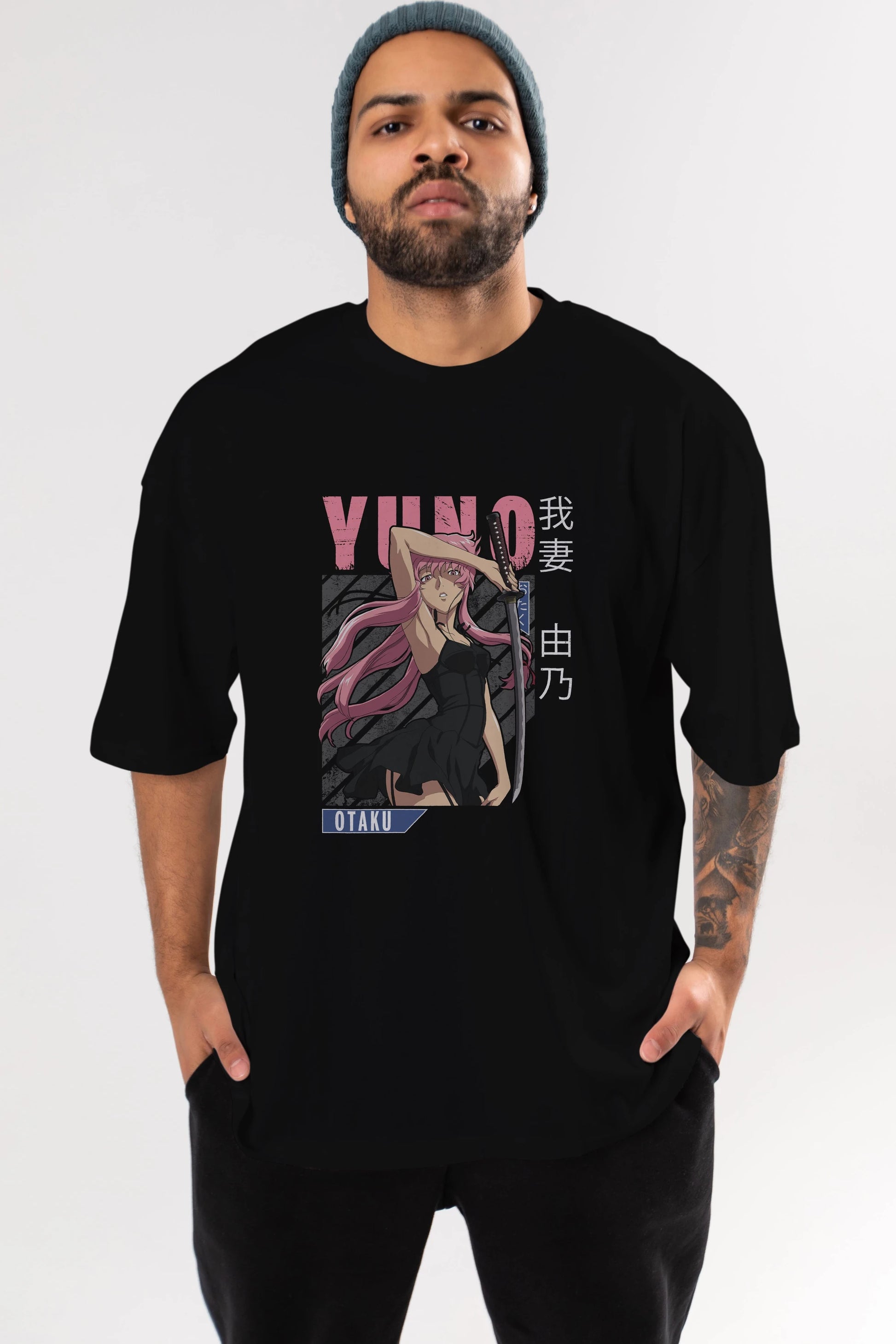 Yuno Gasai 5 Anime Ön Baskılı Oversize t-shirt %100 pamuk Erkek Kadın Unisex