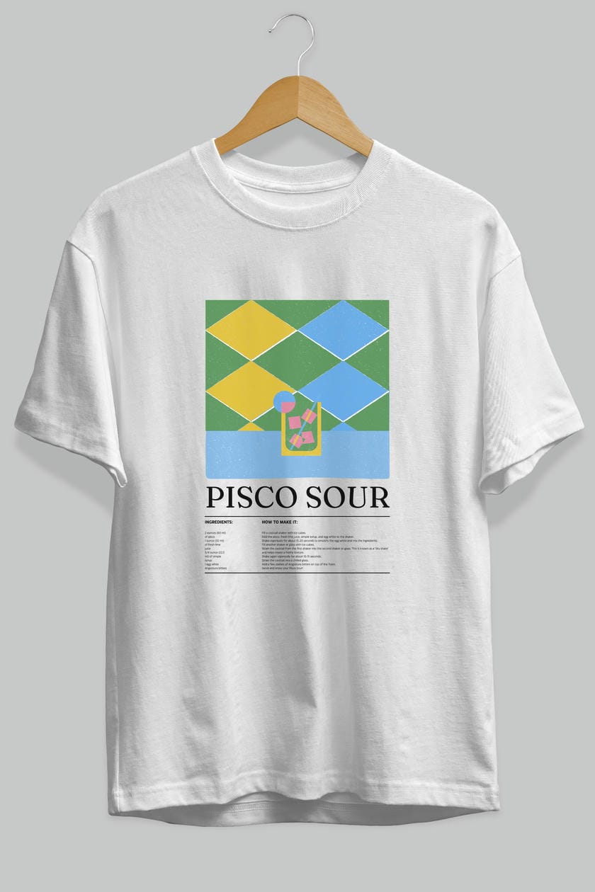 Pisco Sour Kokteyl Ön Baskılı Oversize t-shirt Erkek Kadın %100 Pamuk Bisiklet Yaka tişort