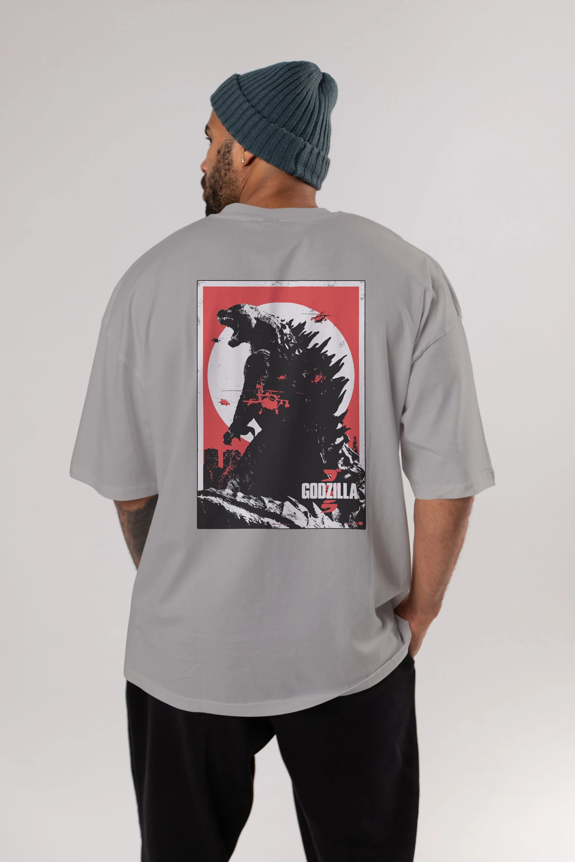 Godzilla (2) Arka Baskılı Oversize t-shirt Erkek Kadın Unisex %100 Pamuk Bisiklet Yaka tişort