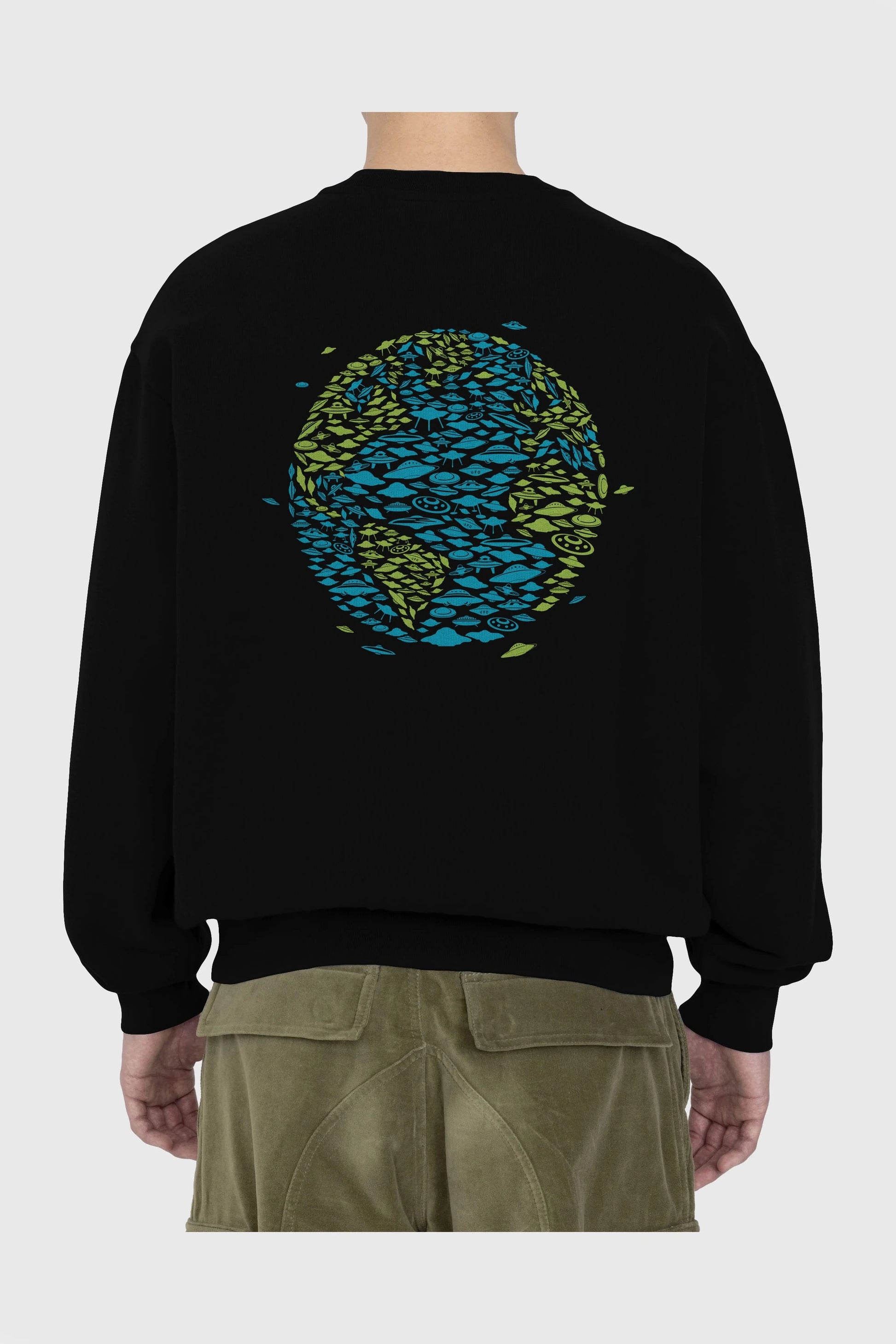 UFO Invasion Arka Baskılı Oversize Sweatshirt Erkek Kadın Unisex