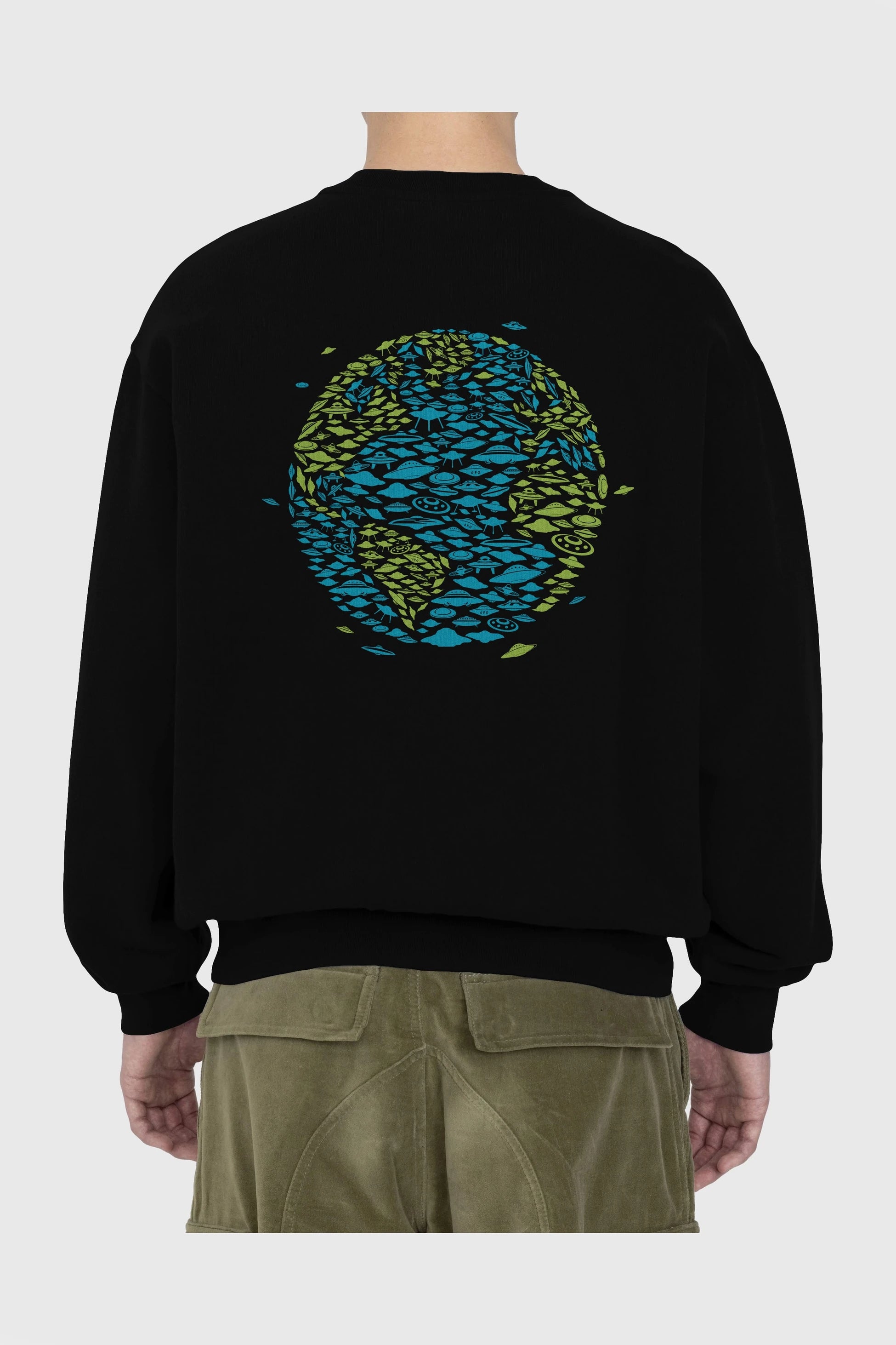 UFO Invasion Arka Baskılı Oversize Sweatshirt Erkek Kadın Unisex