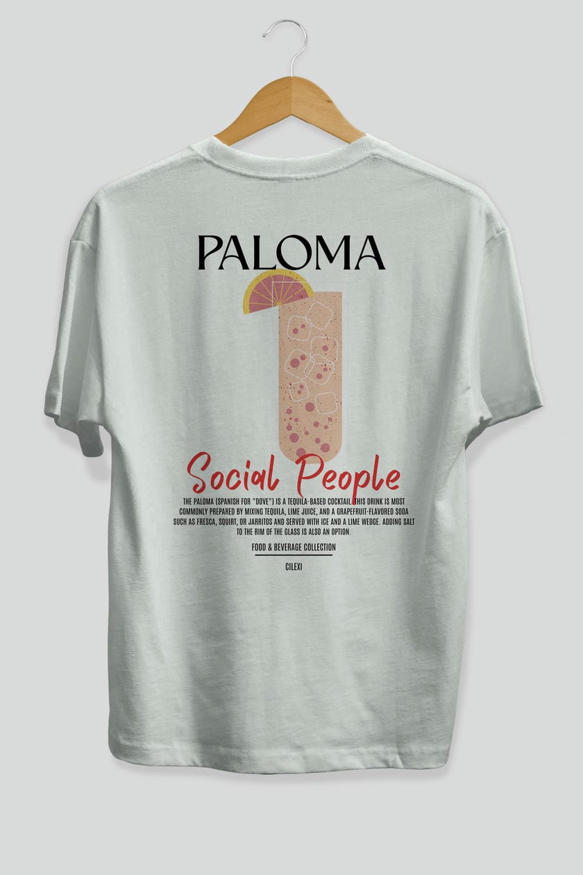Paloma Kokteyl Serisi Baskılı Oversize t-shirt Erkek Kadın Unisex %100 Pamuk Bisiklet Yaka tişort
