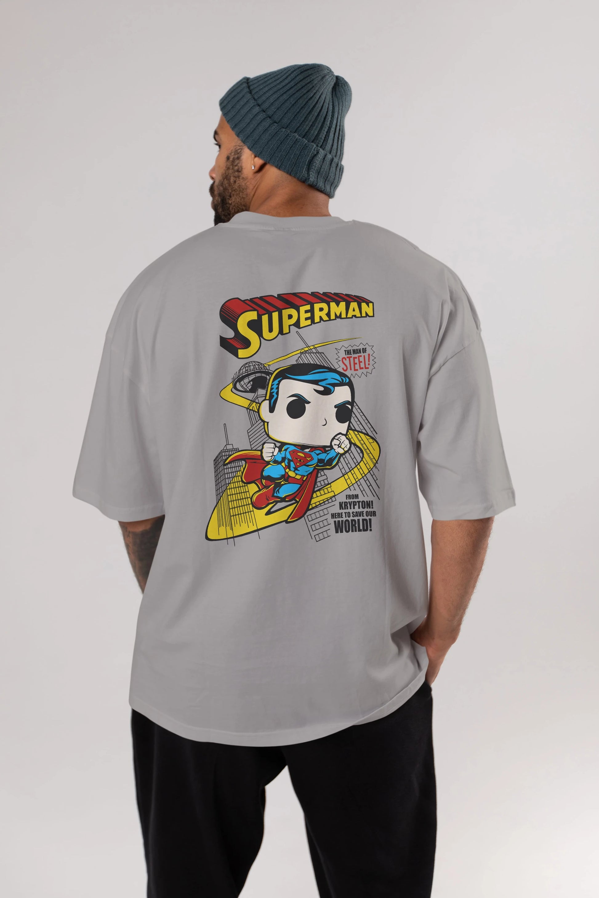 Superman (2) Arka Baskılı Oversize t-shirt Erkek Kadın Unisex %100 Pamuk Bisiklet Yaka tişort