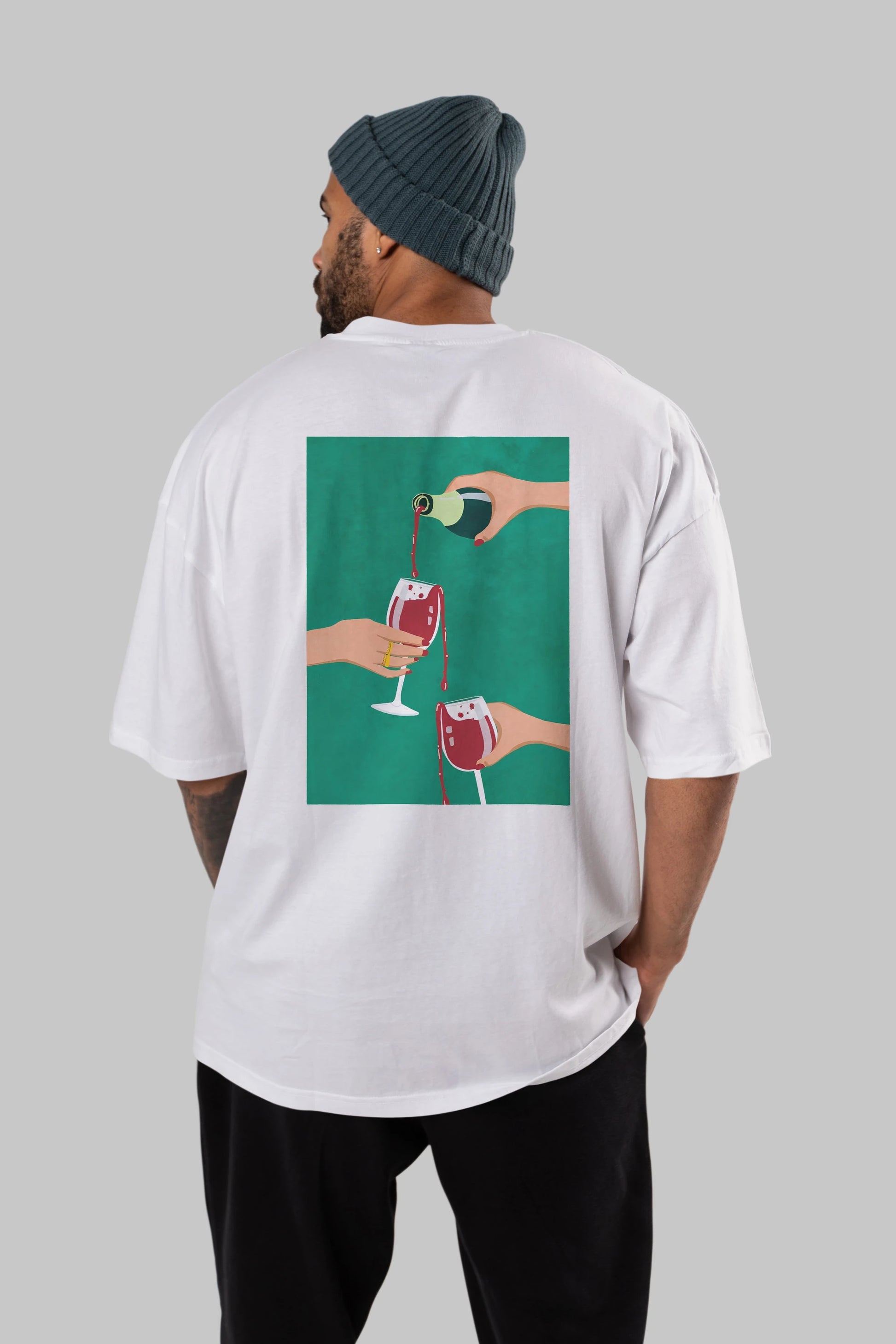 Wine 2 Arka Baskılı Oversize t-shirt Erkek Kadın Unisex %100 Pamuk Bisiklet Yaka tişort