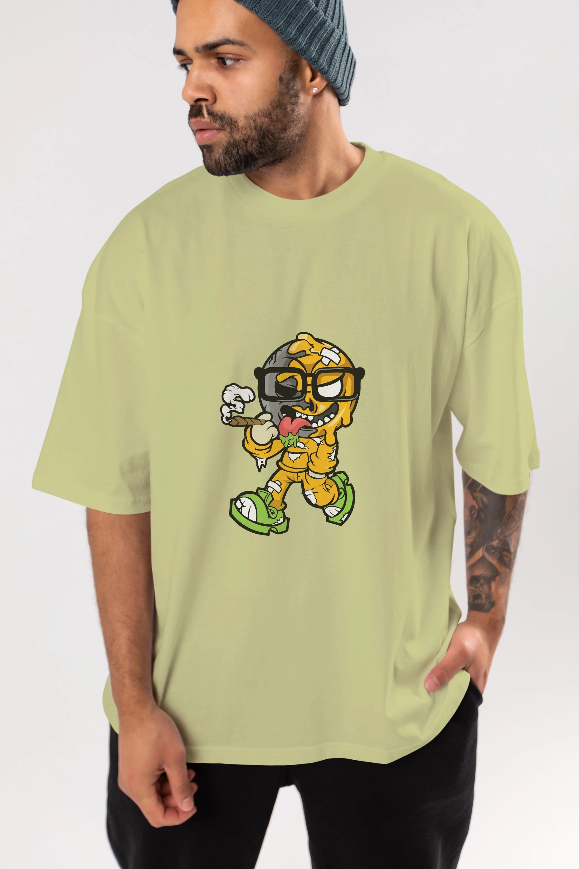 Eyeball Smoker Ön Baskılı Oversize t-shirt Erkek Kadın Unisex %100 Pamuk tişort
