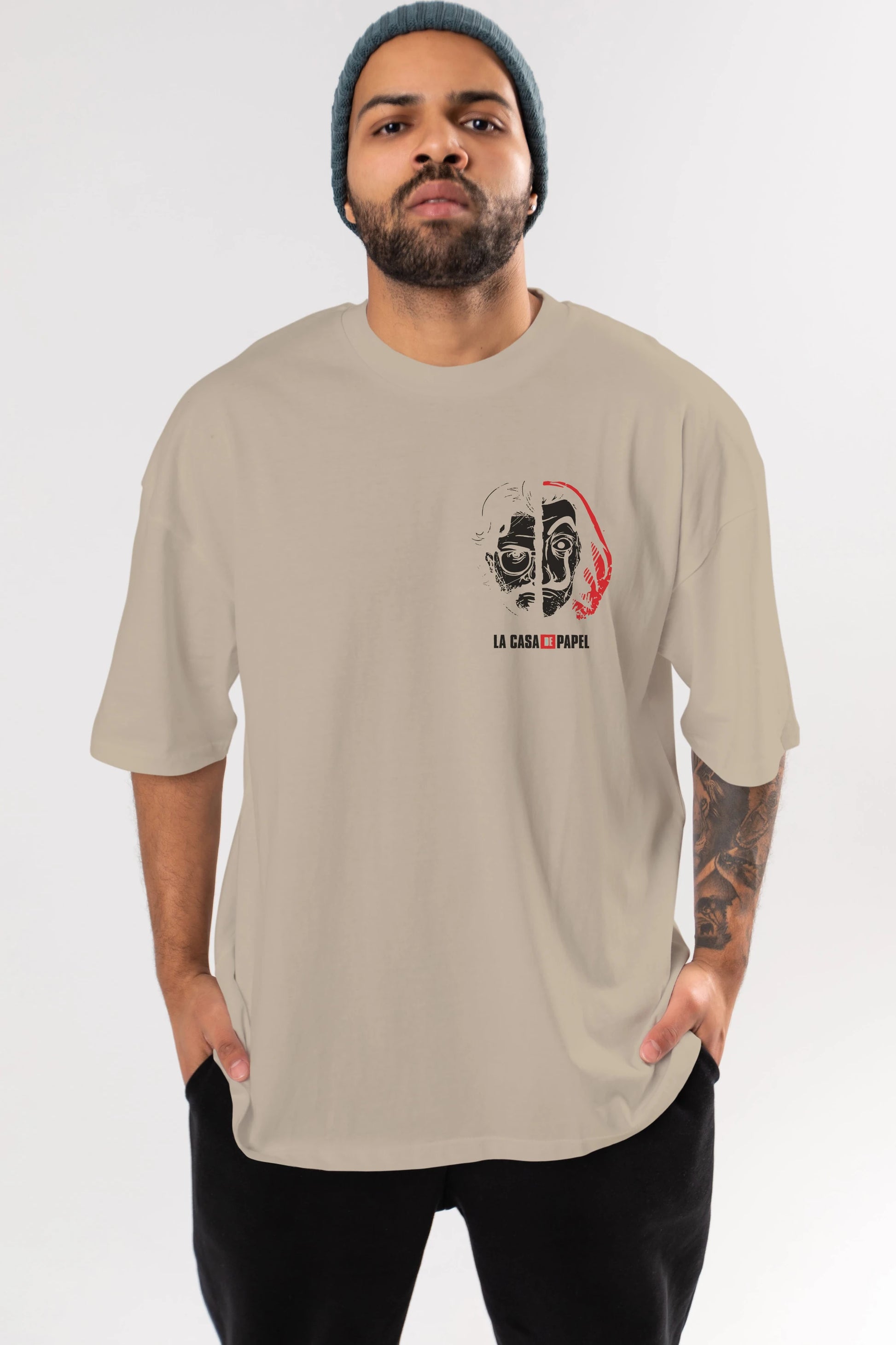 La Casa De Papel (9) Ön Sol Baskılı Oversize t-shirt Erkek Kadın Unisex %100 Pamuk Bisiklet Yaka tişort