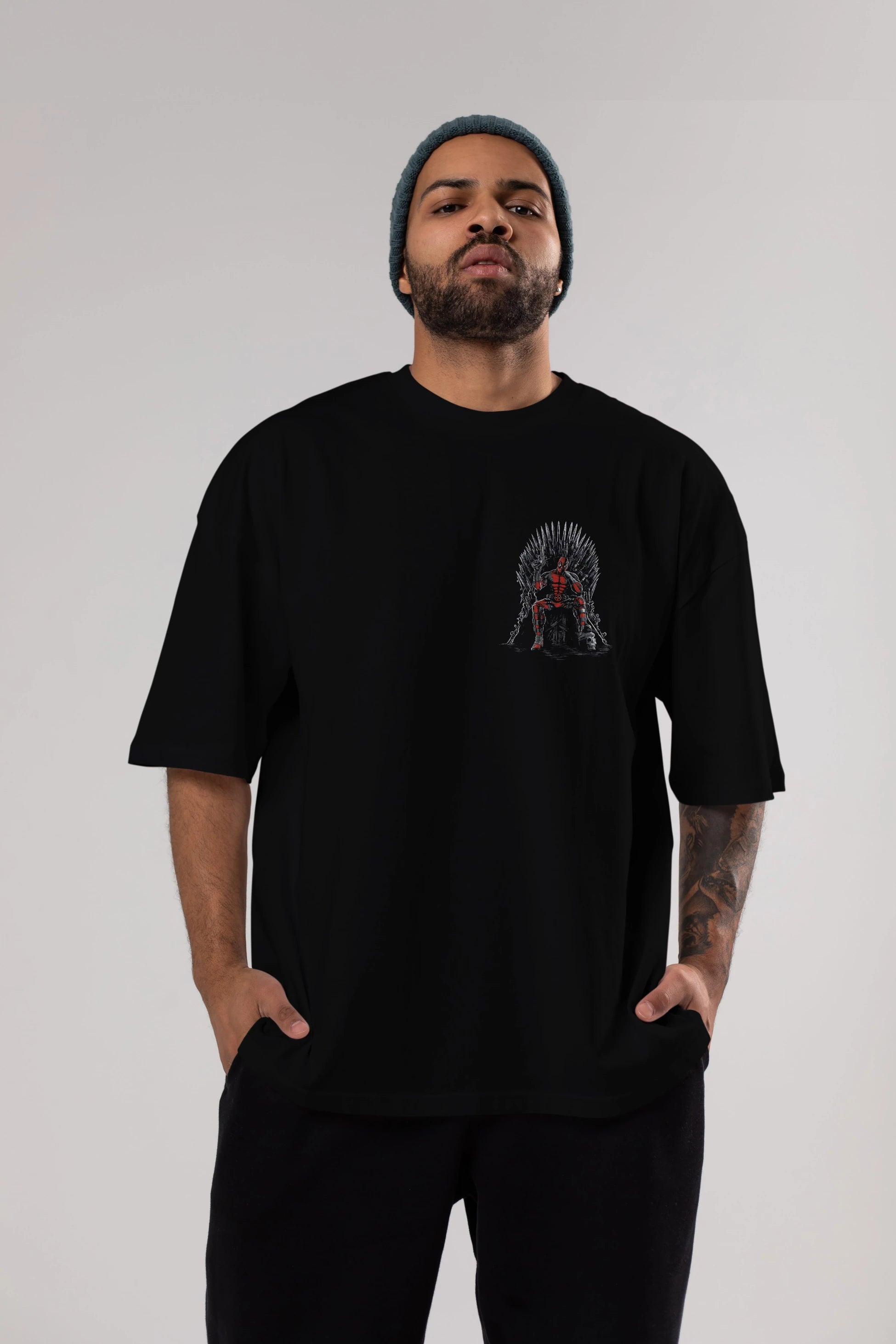 Deadpool (6) Ön Sol Baskılı Oversize t-shirt Erkek Kadın Unisex %100 Pamuk Bisiklet Yaka tişort