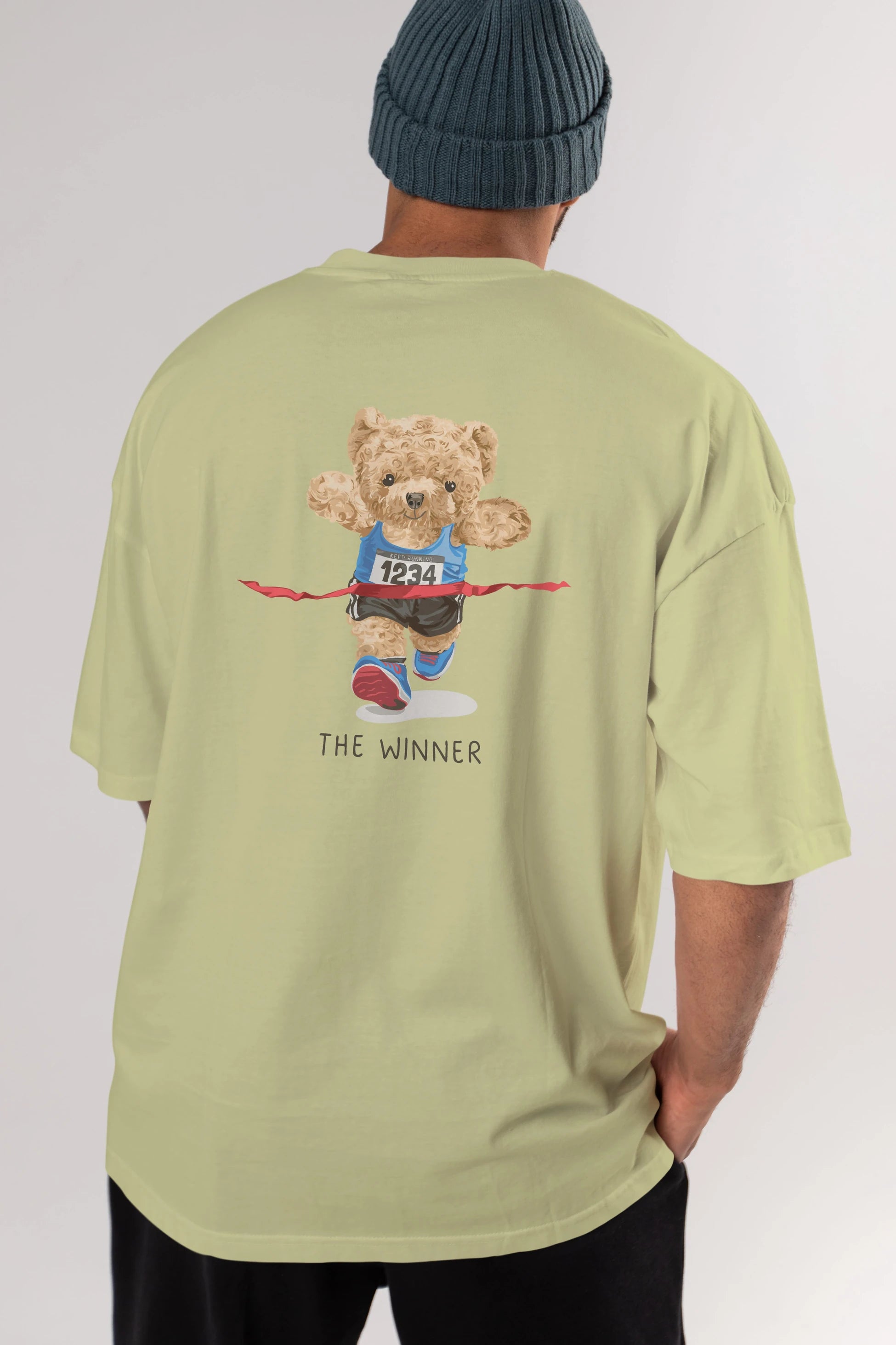 Teddy Bear The Winner Arka Baskılı Oversize t-shirt Erkek Kadın Unisex %100 Pamuk