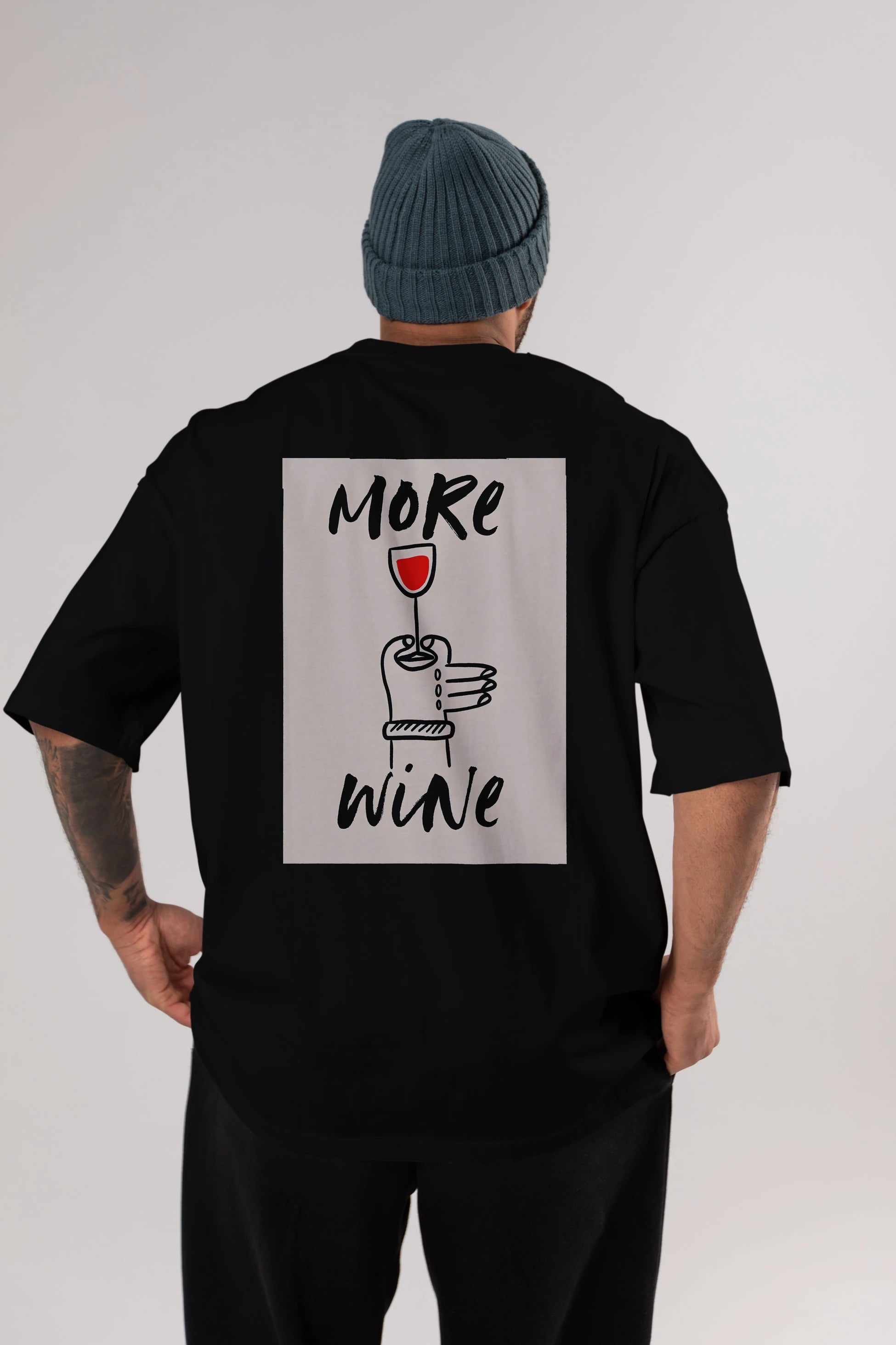 More Wine 2 Arka Baskılı Oversize t-shirt Erkek Kadın Unisex %100 Pamuk Bisiklet Yaka tişort