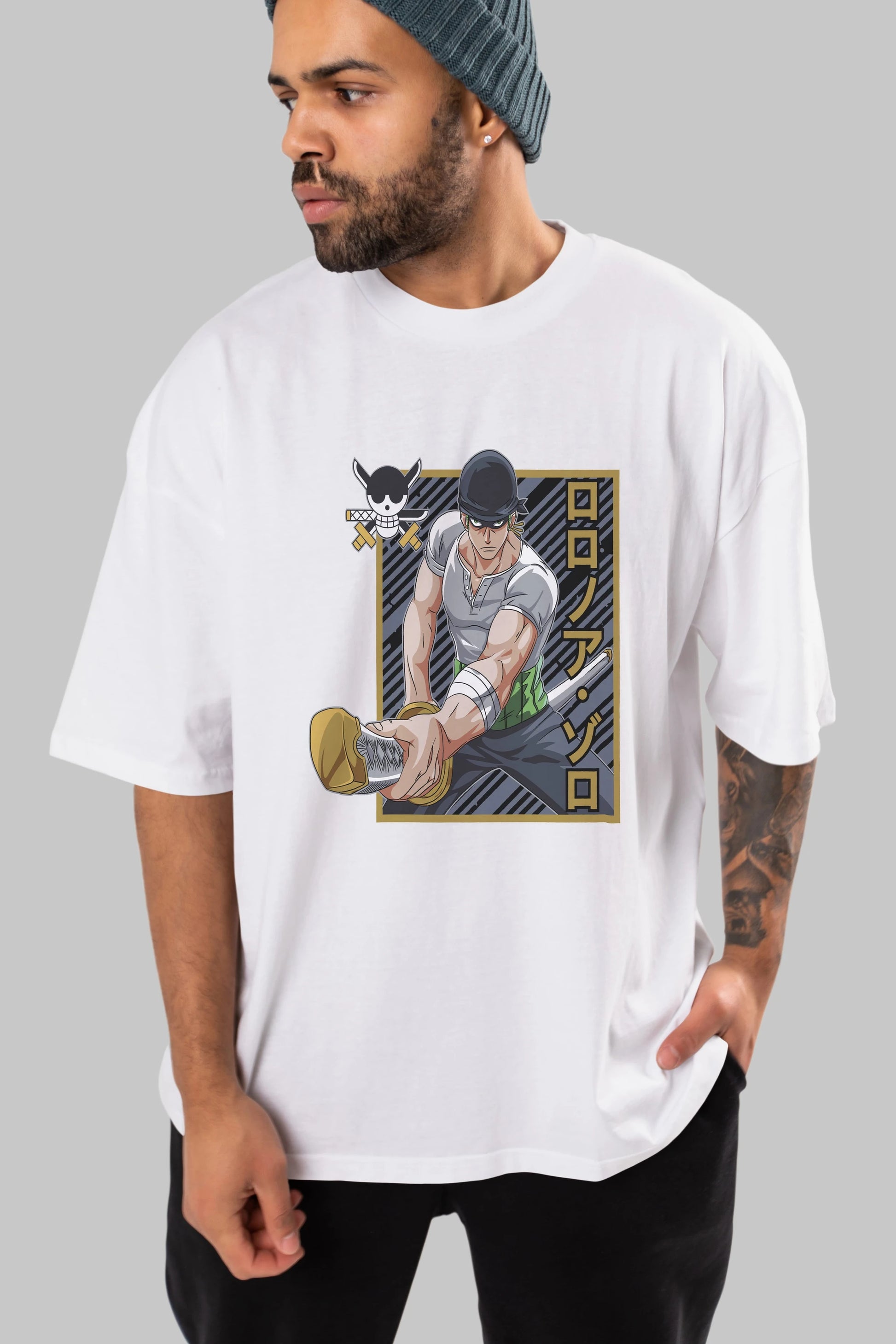 RORONOA ZORO Anime Ön Baskılı Oversize t-shirt %100 pamuk Erkek Kadın Unisex