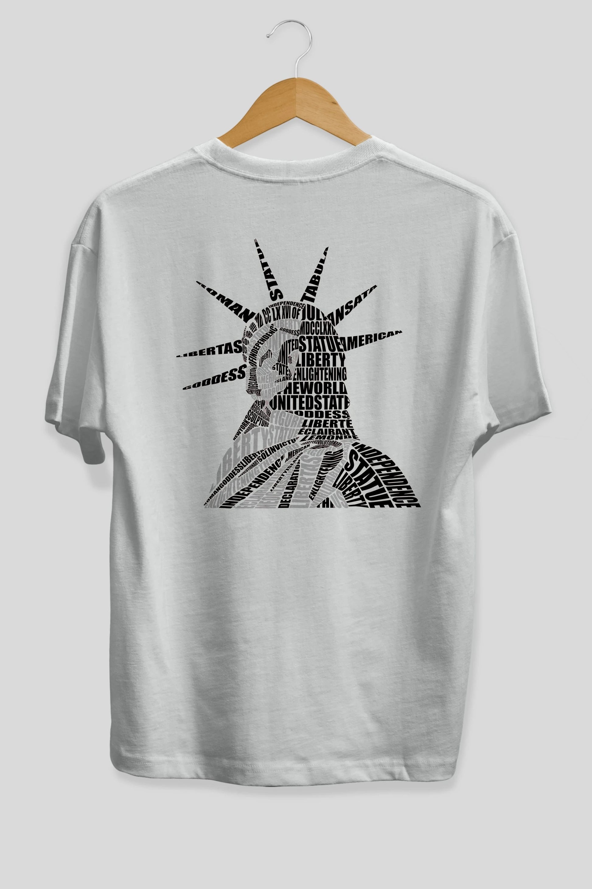 Liberty Statue Calligram Arka Baskılı Oversize t-shirt %100 pamuk Erkek Kadın Unisex