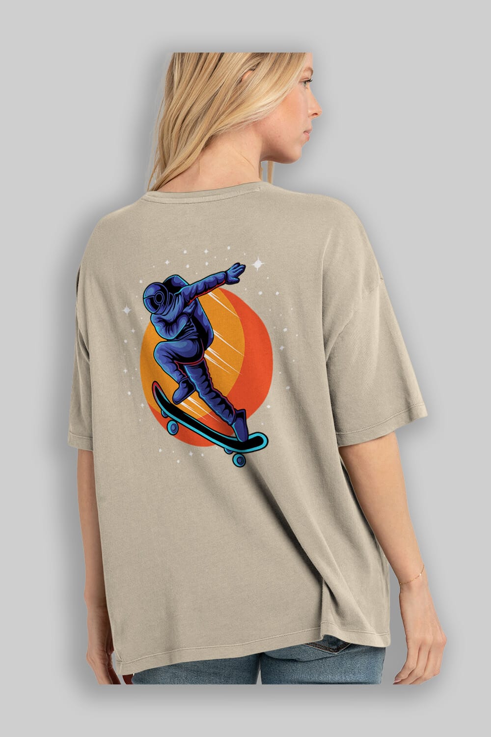 Astroskate Run Arka Baskılı Oversize t-shirt Erkek Kadın Unisex