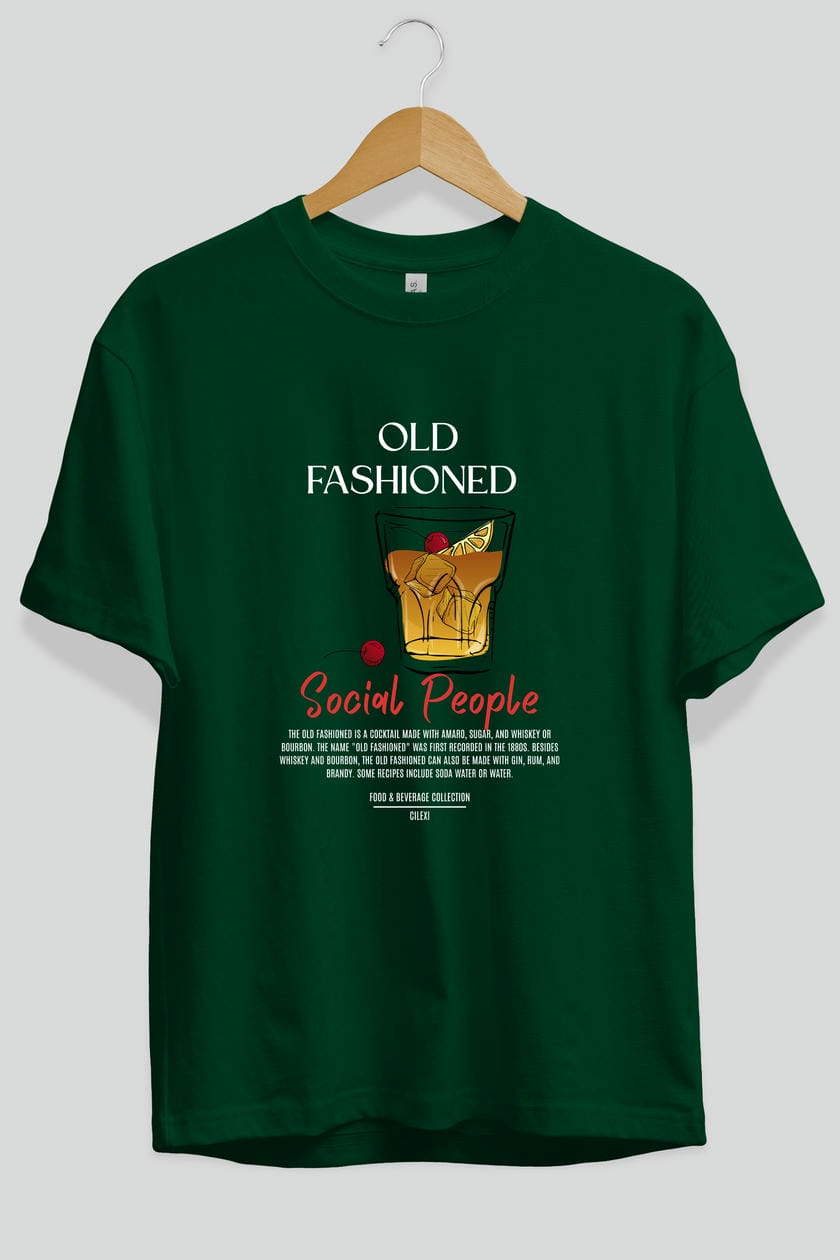 Old Fashıoned Kokteyl Serisi ön Baskılı Oversize t-shirt Erkek Kadın %100 Pamuk Bisiklet Yaka tişort