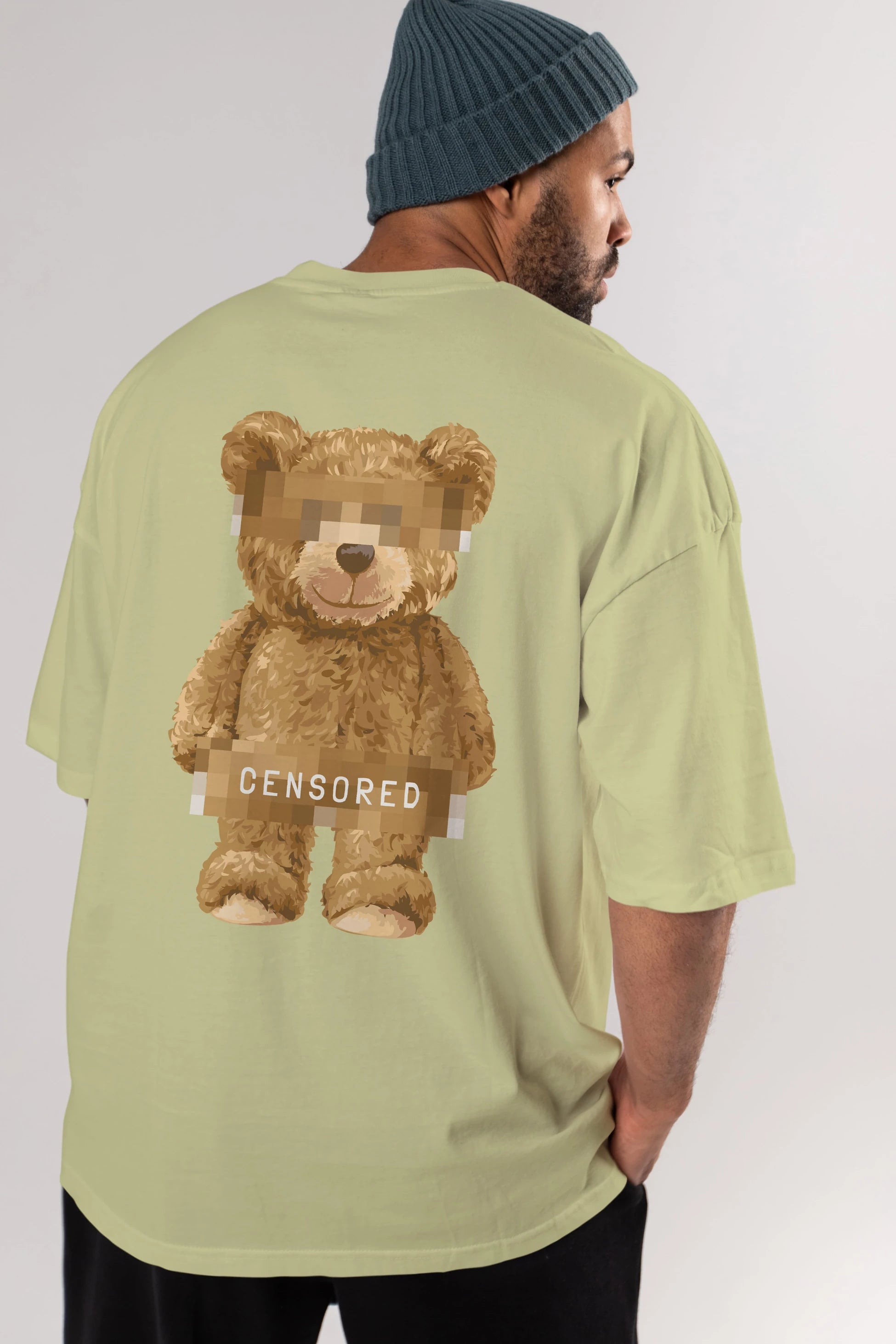 Teddy Bear Censored Arka Baskılı Oversize t-shirt Erkek Kadın Unisex %100 Pamuk