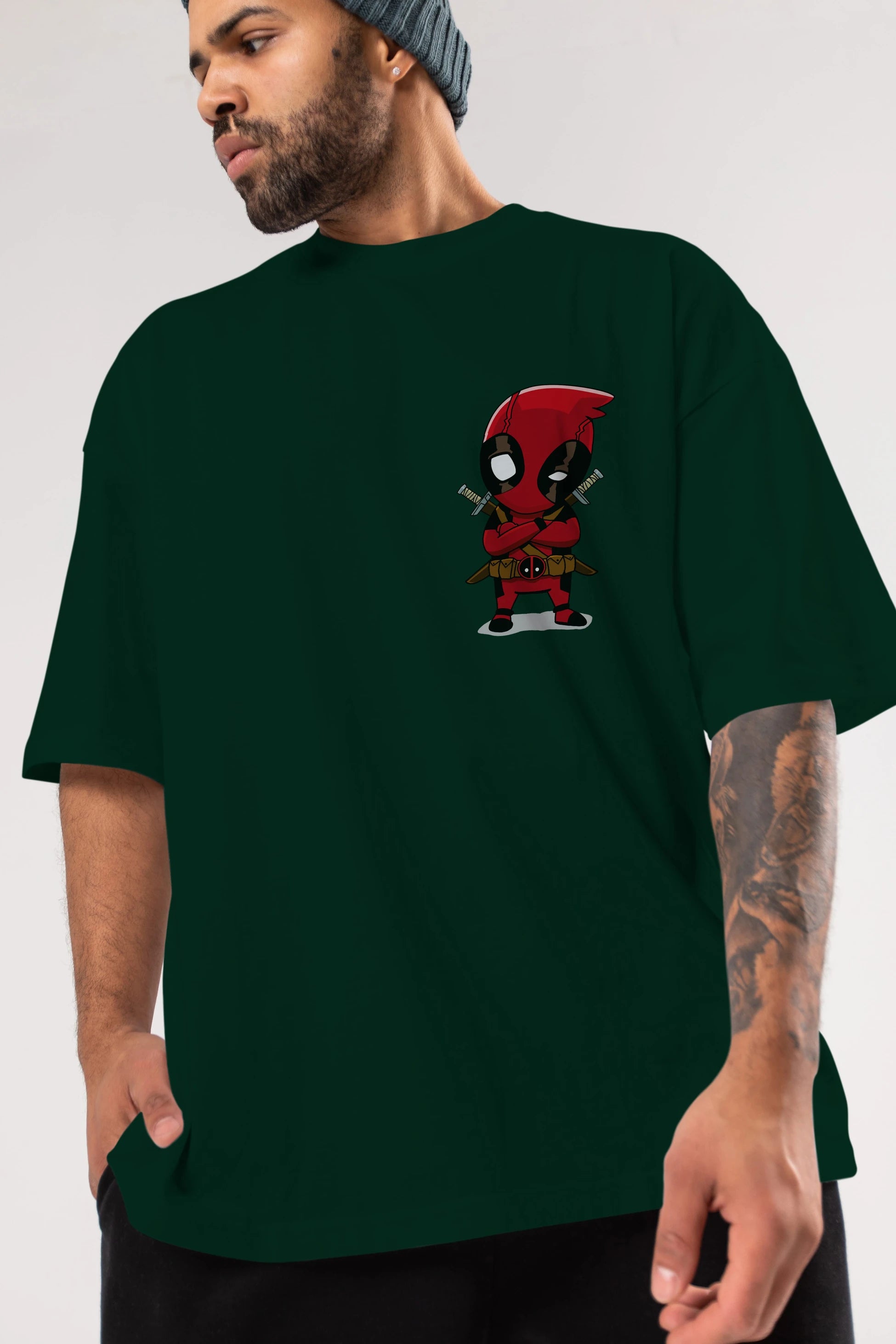 Deadpool (19) Ön Sol Baskılı Oversize t-shirt Erkek Kadın Unisex %100 Pamuk Bisiklet Yaka tişort