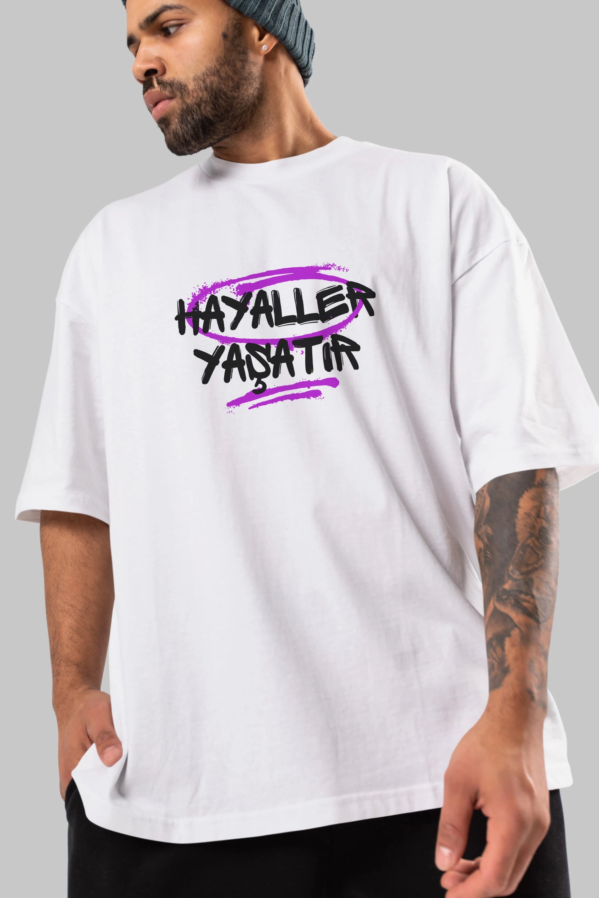 Hayaller Yaşatır Ön Baskılı Oversize t-shirt Erkek Kadın Unisex