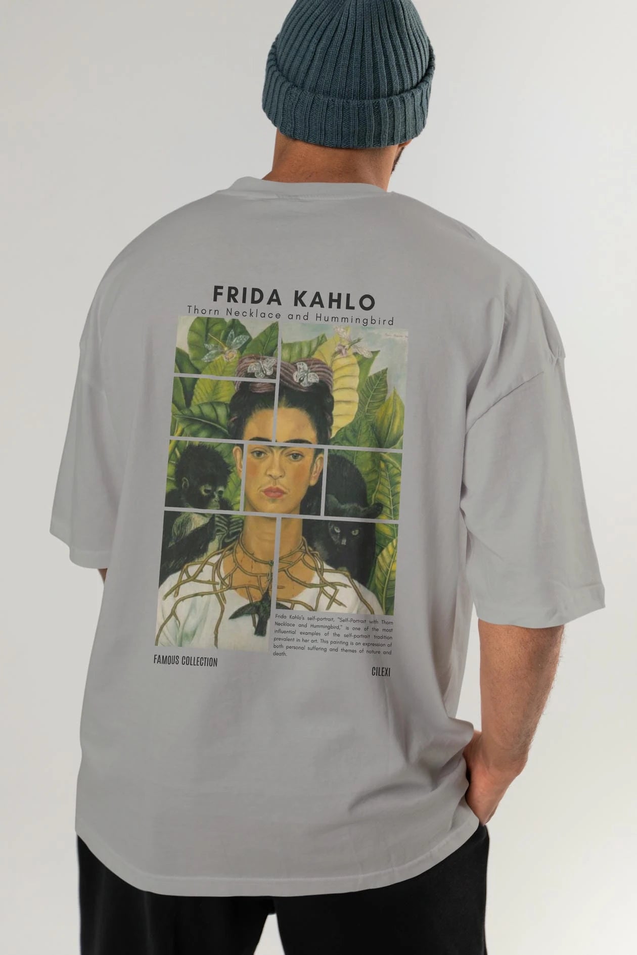 Frida Kahlo Arka Baskılı Oversize t-shirt Erkek Kadın Bisiklet Yaka Pamuk tişort