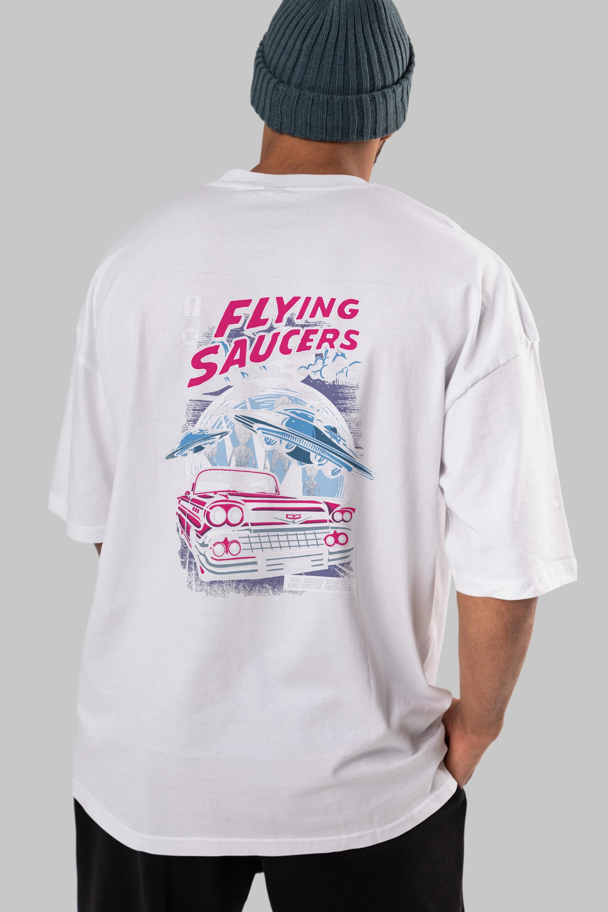 Flying Saucers Arka Baskılı Oversize t-shirt Erkek Kadın Unisex %100 Pamuk