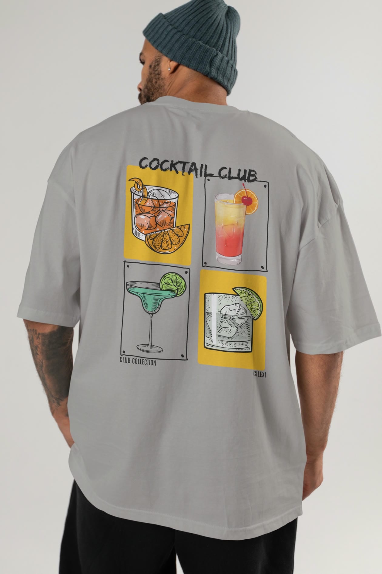 Cocktail Club Arka Baskılı Oversize t-shirt Erkek Kadın %100 Pamuk Bisiklet Yaka tişort