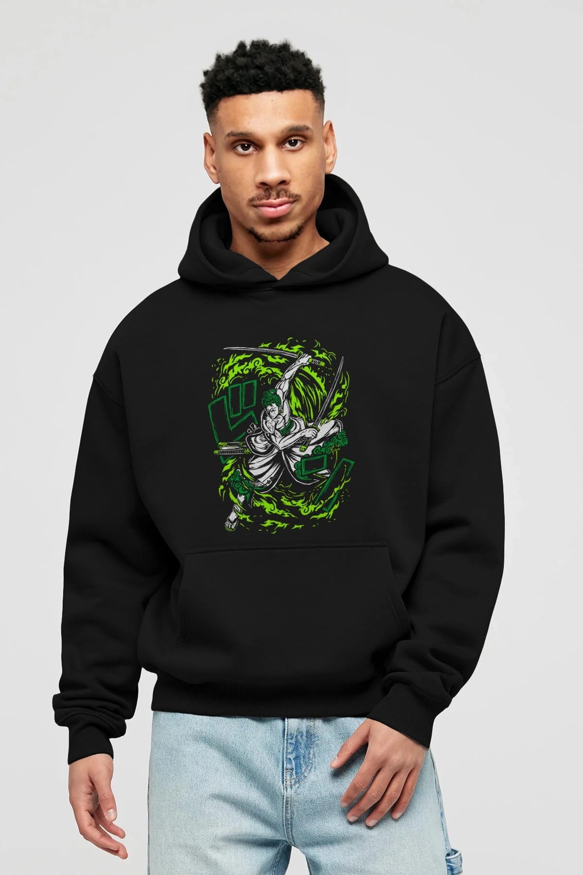 ZORO-ONE PIECE (2) Anime Ön Baskılı Hoodie Oversize Kapüşonlu Sweatshirt Erkek Kadın Unisex